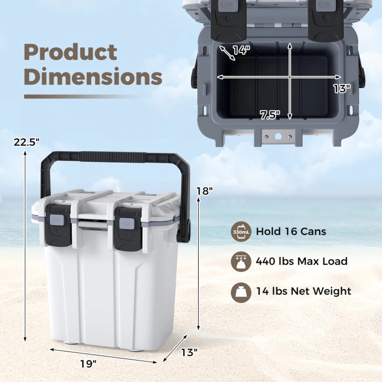 SUGIFT White 21-qt Ultra-Light Injection Molded Hard Cooler Ice Chest with 5-Day Ice Retention and Bottle Opener
