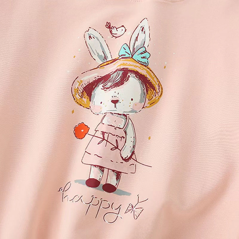 MyKids-USA Baby Girl Cartoon Print Pattern Loose Pullover Round Neck Hoodies