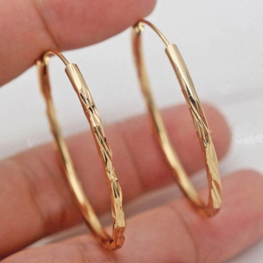 Faceted Twisted Textured Oval Hoop Earrings for Women
