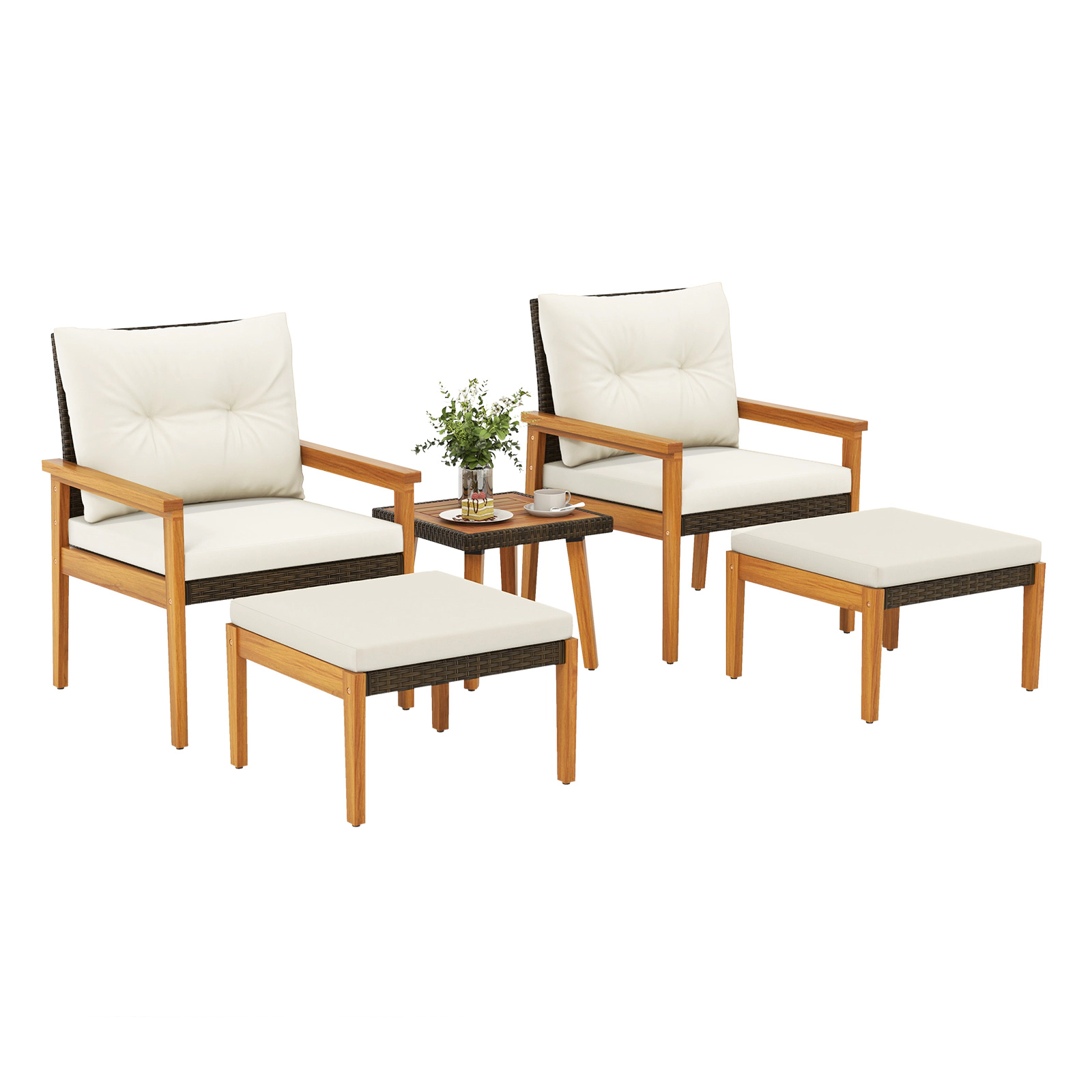 LJG 5 Piece Rattan Furniture Set with Square Coffee Table