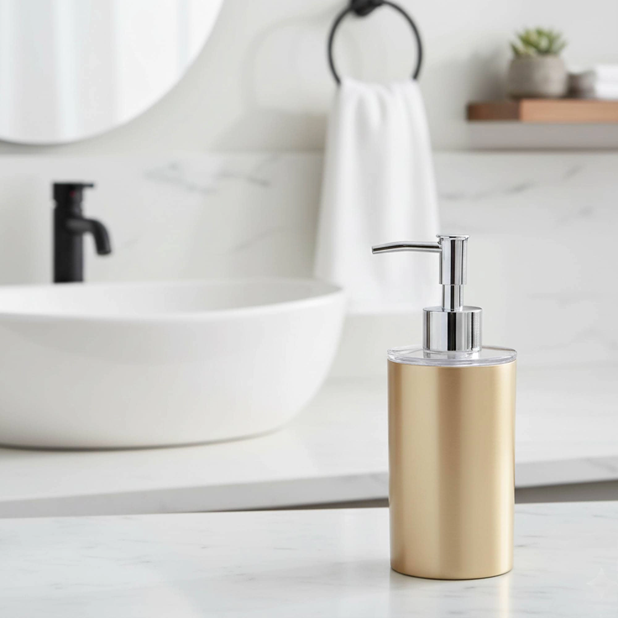 Evideco French Home Goods Brushed Metallic Plastic Soap Dispenser - 12 Oz Cylinder