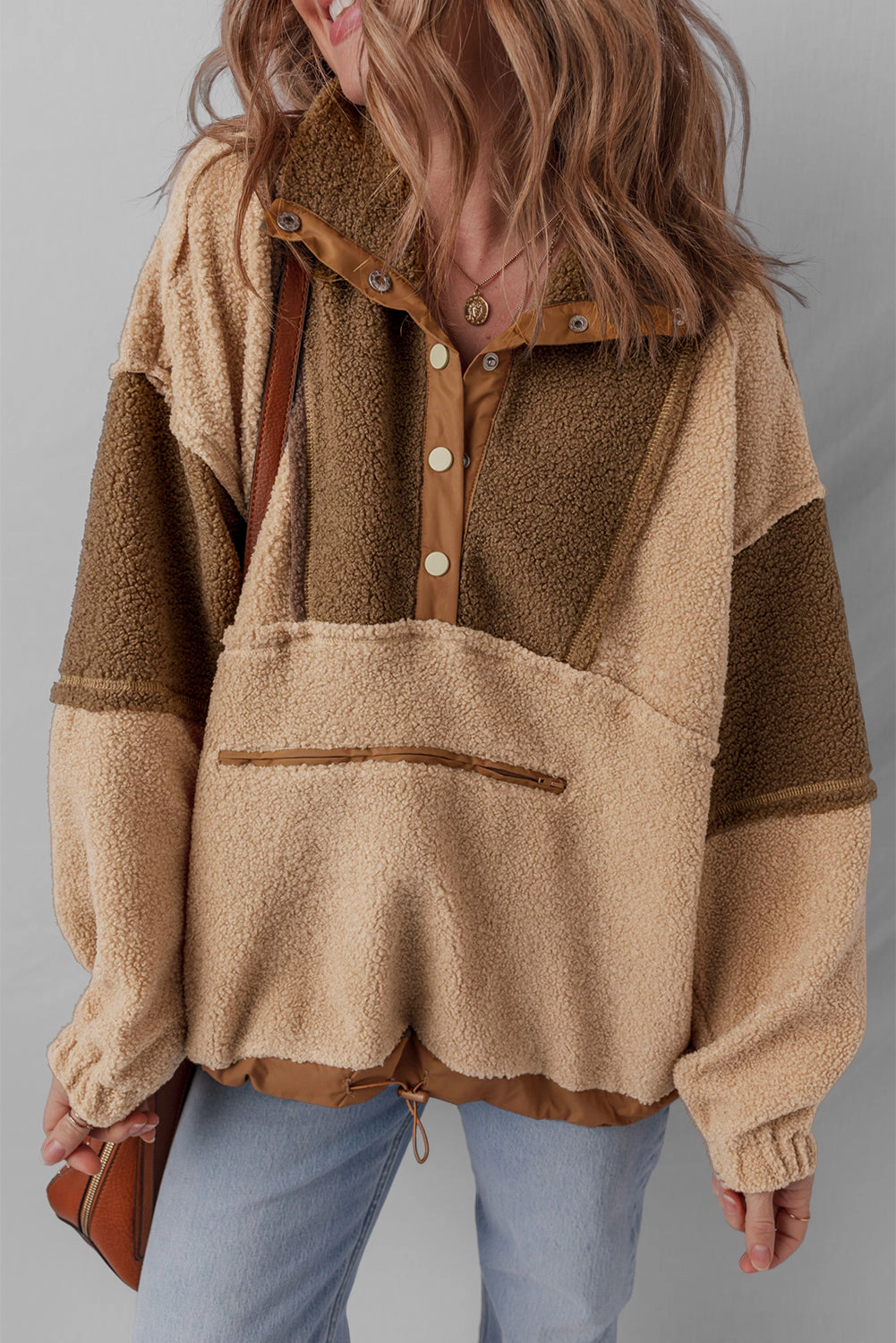 Threaded Pear Women's Adaline Patchwork Half Sherpa Sweatshirt