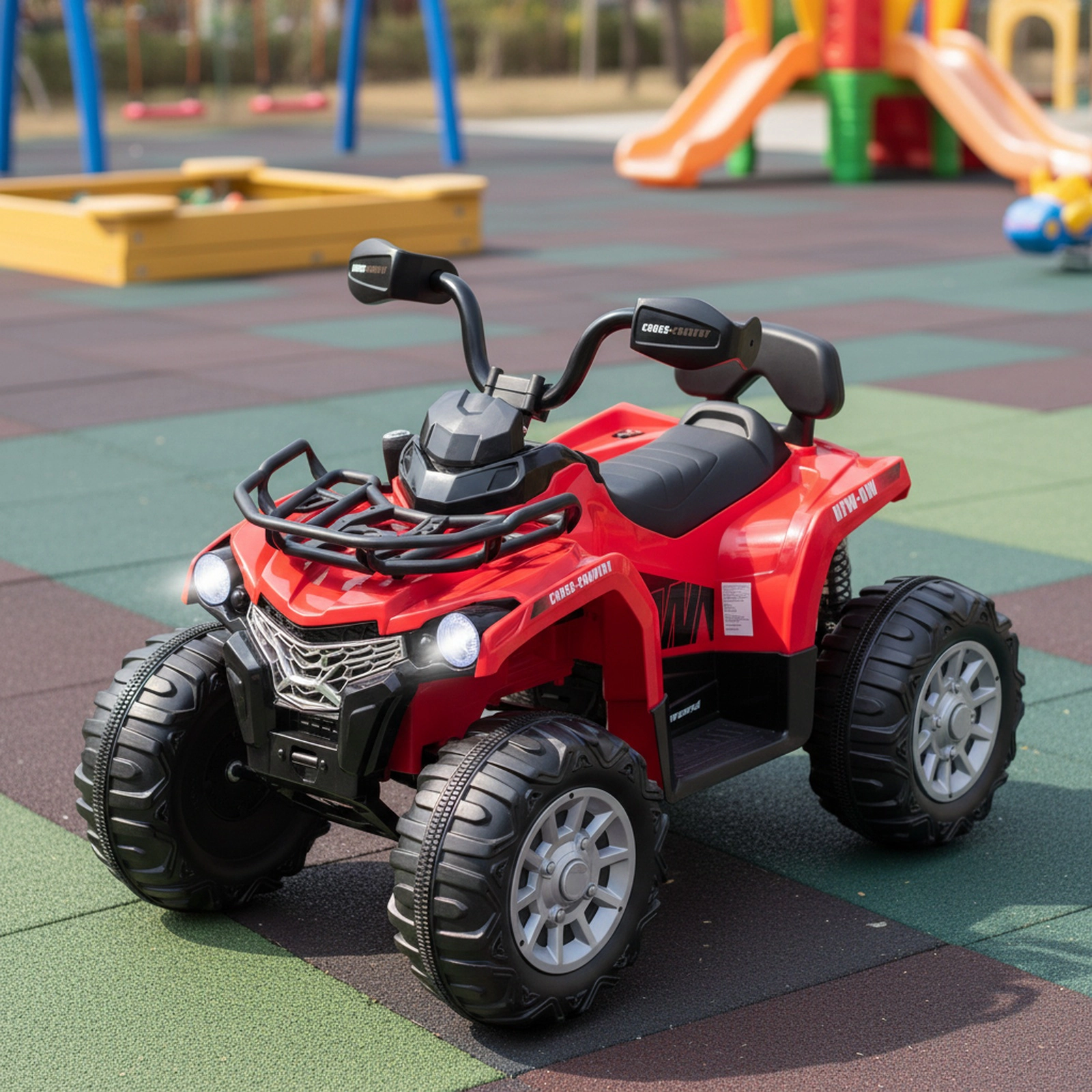 12V Kids Ride On ATV 4-Wheeler High-Speed Lockout Cover Oversized Wheels Headlights MP3 USB Player Ages 3-8 Red Quad