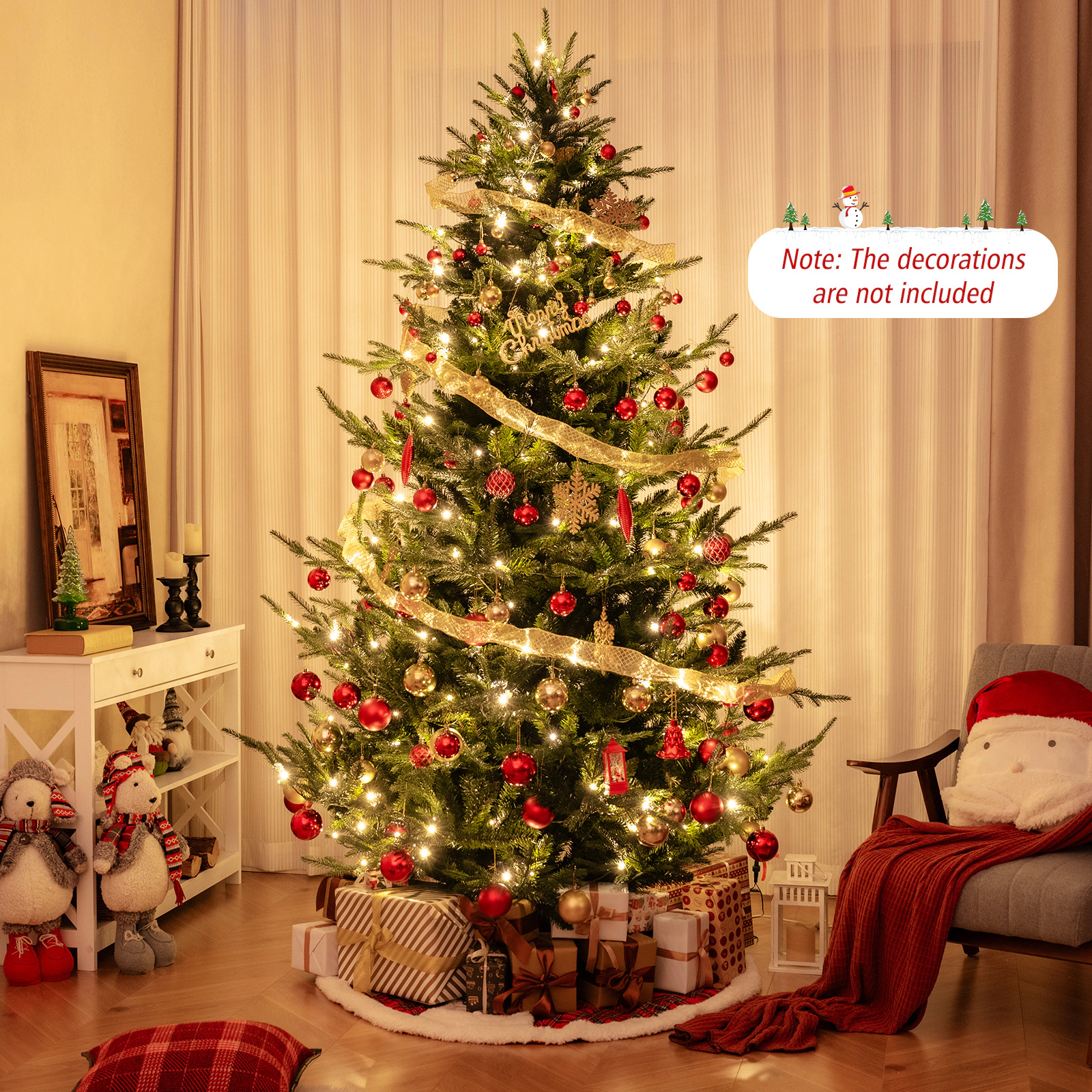 LJG Pre-Lit Artificial Hinged Xmas Tree with 1480 PVC and PE Branch Tips