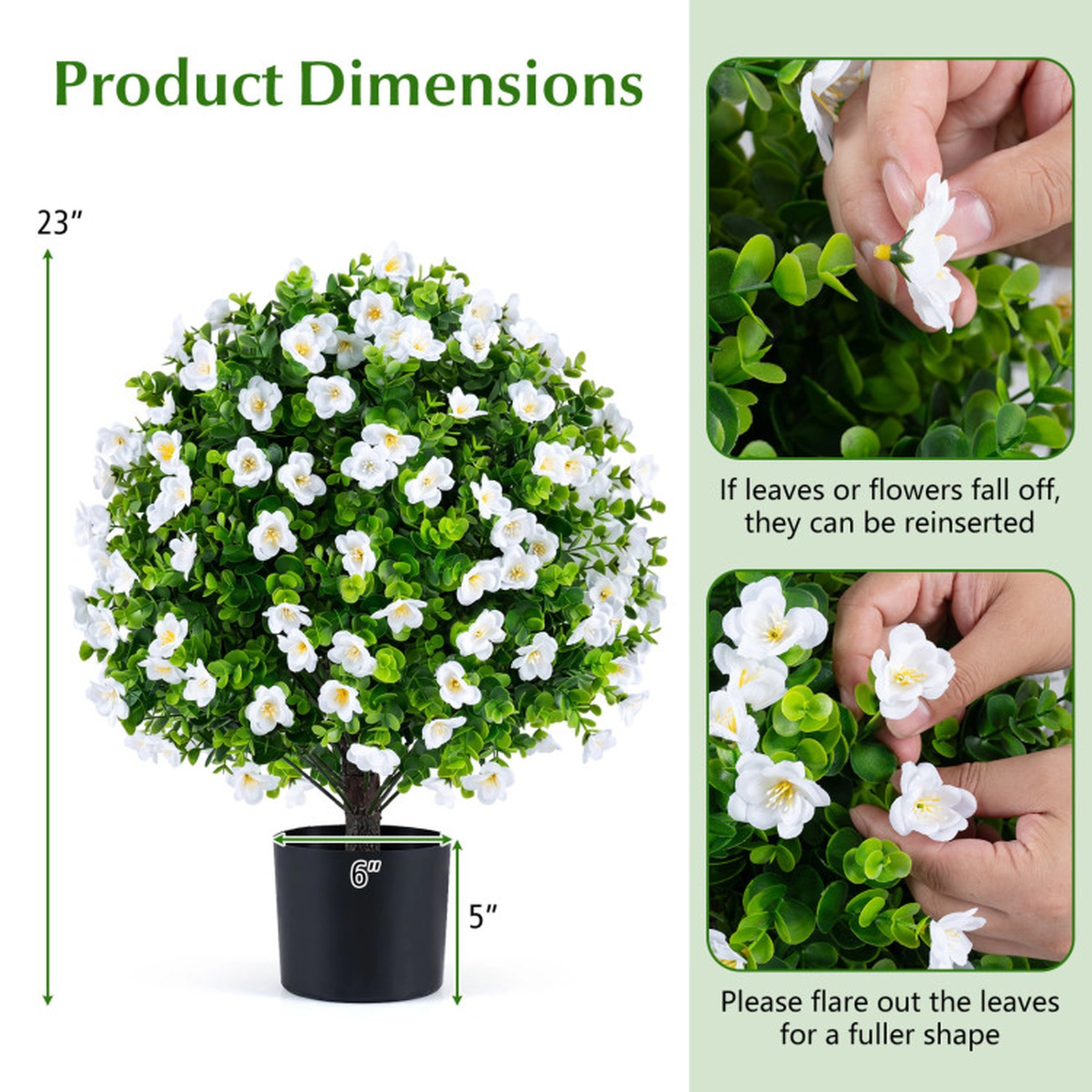 SUGIFT 2-Pack Blossom Accent Cement Planter Artificial Eucalyptus Topiary Trees 23-in Tall 6-in x 5-in Pot White