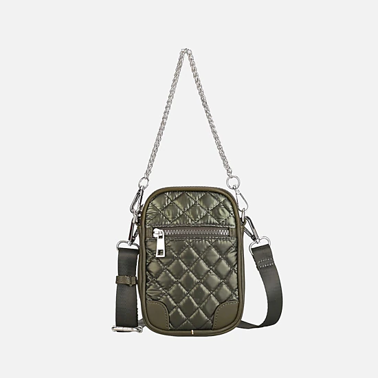 Mia K Collection Betty Compact Smartphone Crossbody Bag - Quilted Metallic Nylon with Vegan Leather
