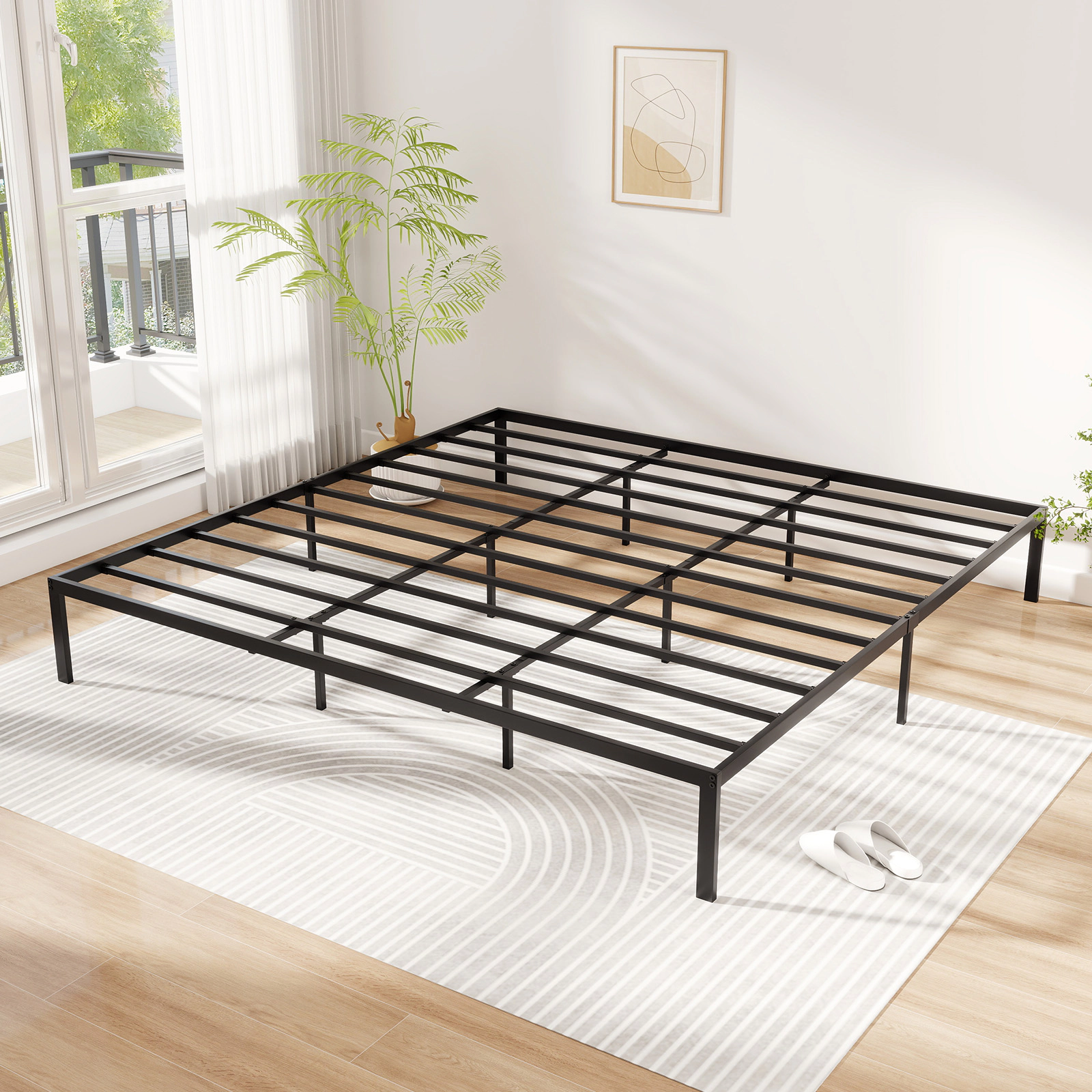 SUGIFT King Metal Platform Bed Frame, Reinforced Steel Slats, 880-lb Capacity, Black