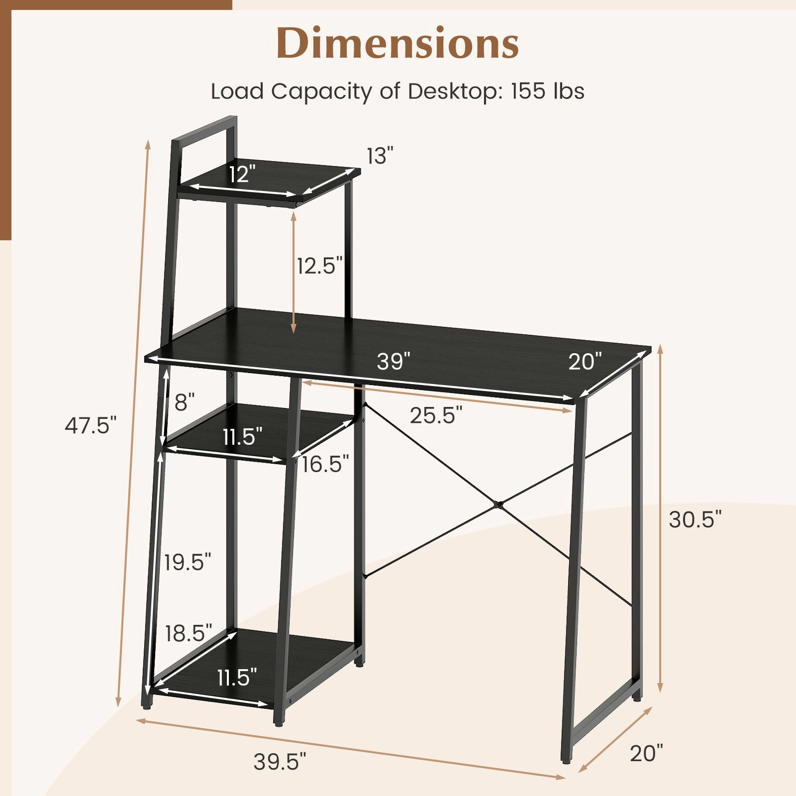 SlickBlue Small Office Desk with Storage Shelves and CPU Stand