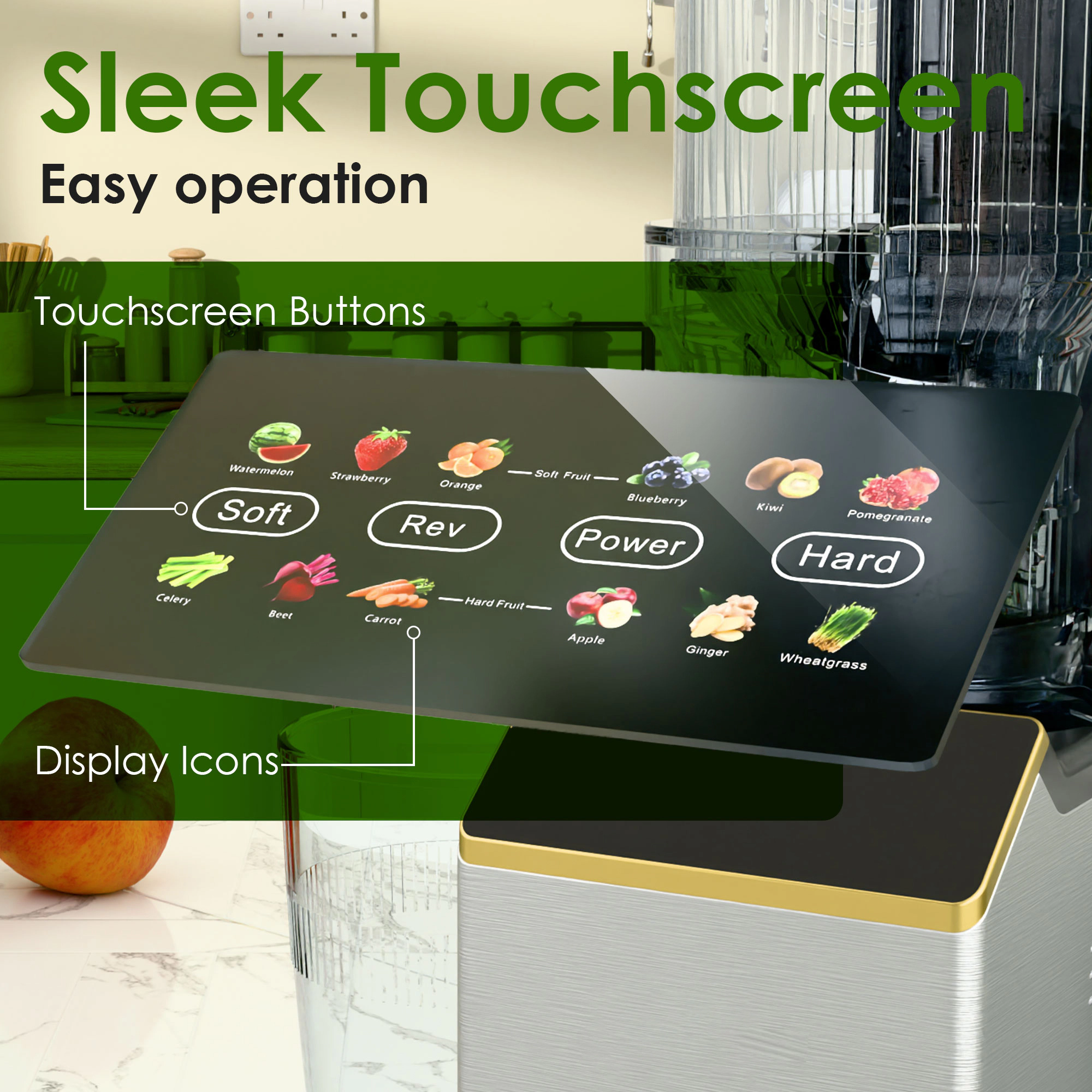 WHALL Cold Press Juicer, Extra Large Feed Chute Masticating Juicer with Touchscreen for Whole Fruits & Vegetables, Gray