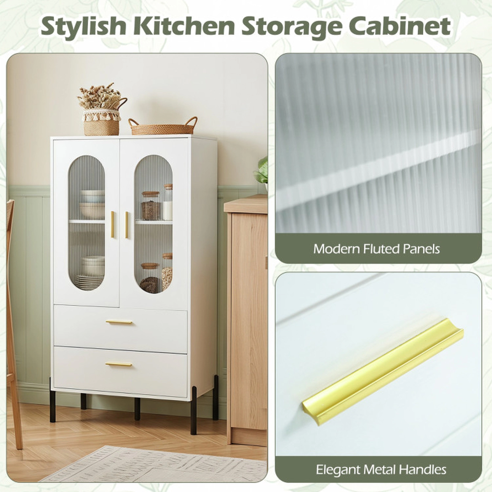 SUGIFT Modern Fluted-Door Sideboard Buffet Cabinet with Drawers and Shelves 47-in Tall 66-lb Top Capacity White