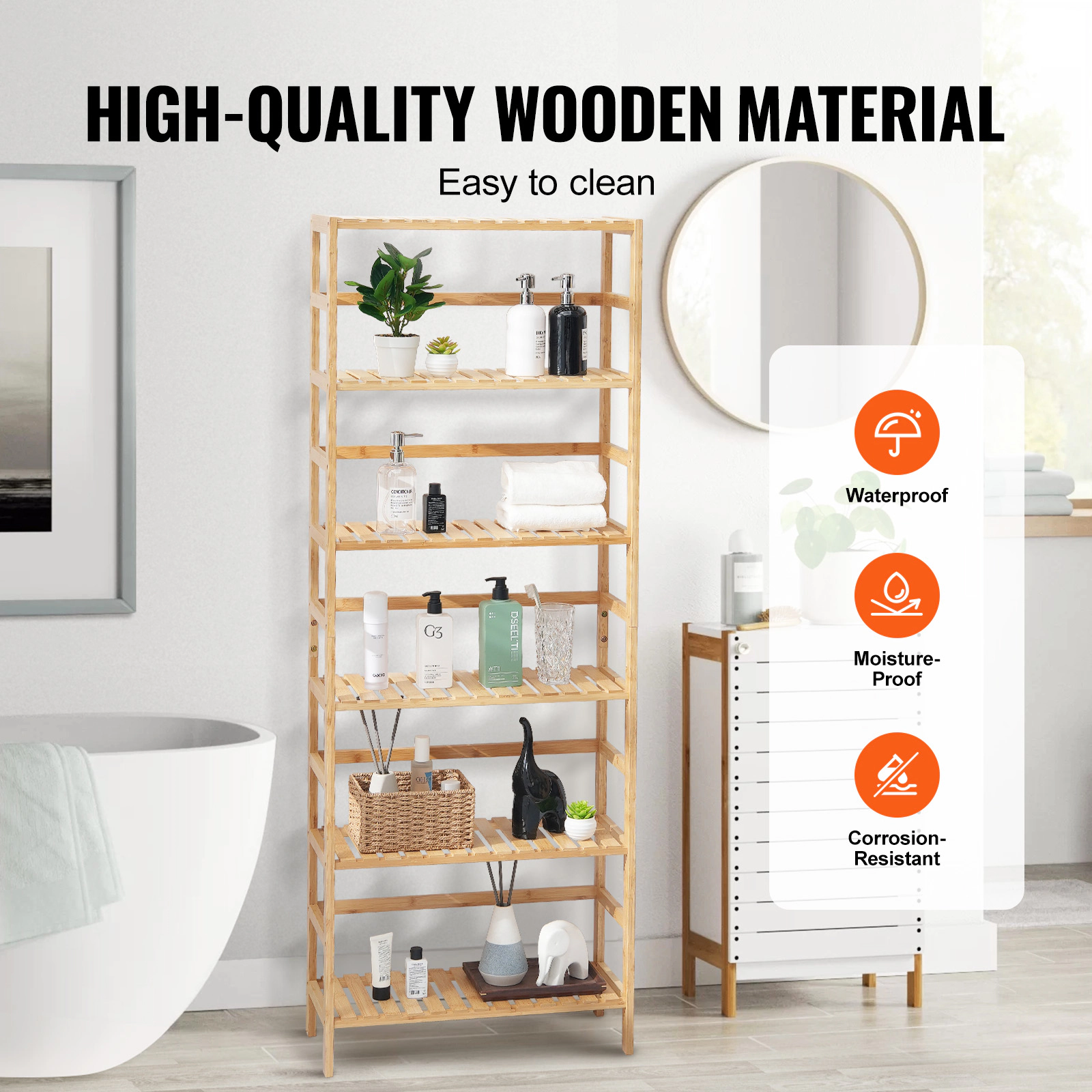 HONGGE Bamboo Bathroom Shelf Display Rack Organizer Freestanding Flower Plant Stand