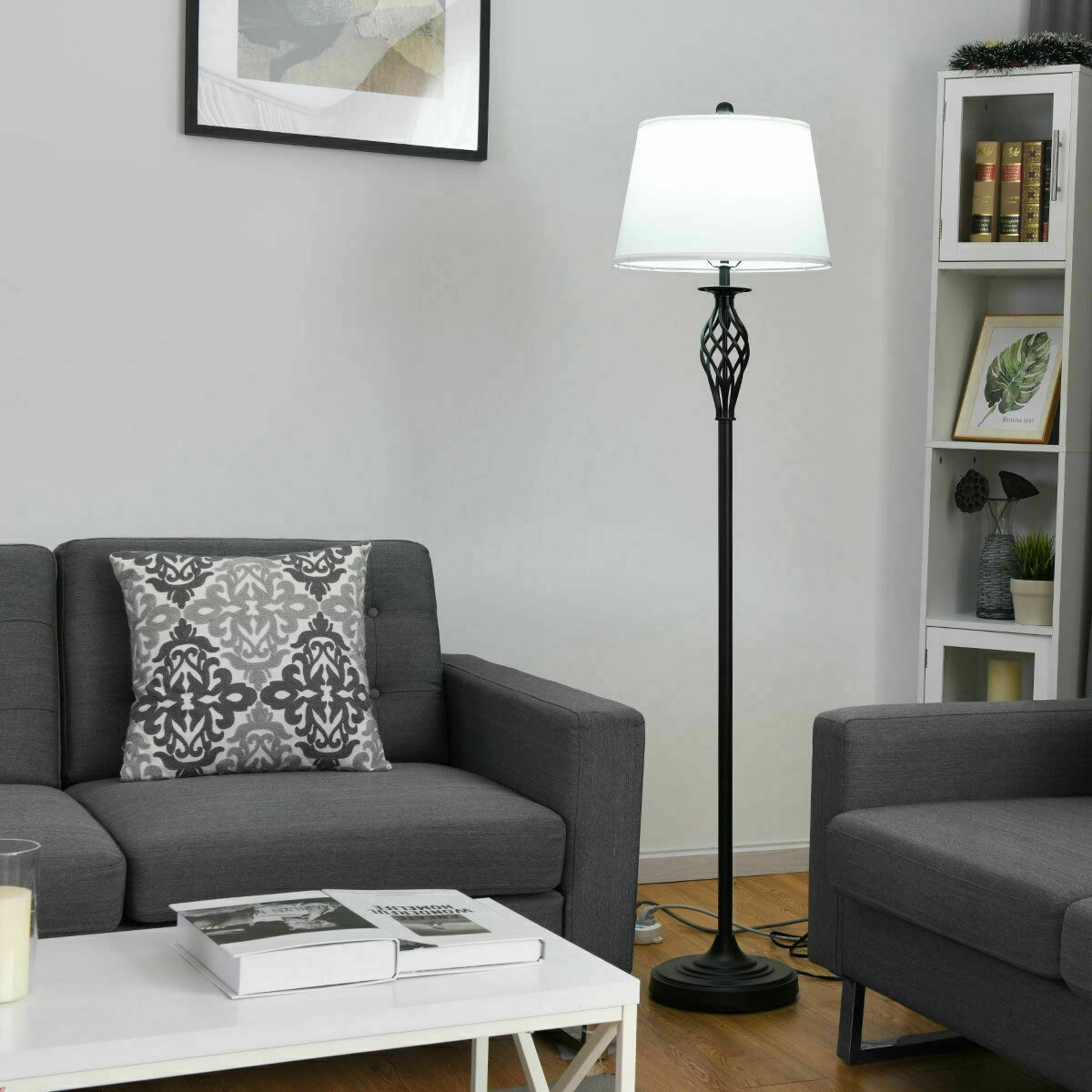 Slickblue 3 Piece Lighting Set Floor Lamp and Table Lamps Antique Bronze Fabric Shade