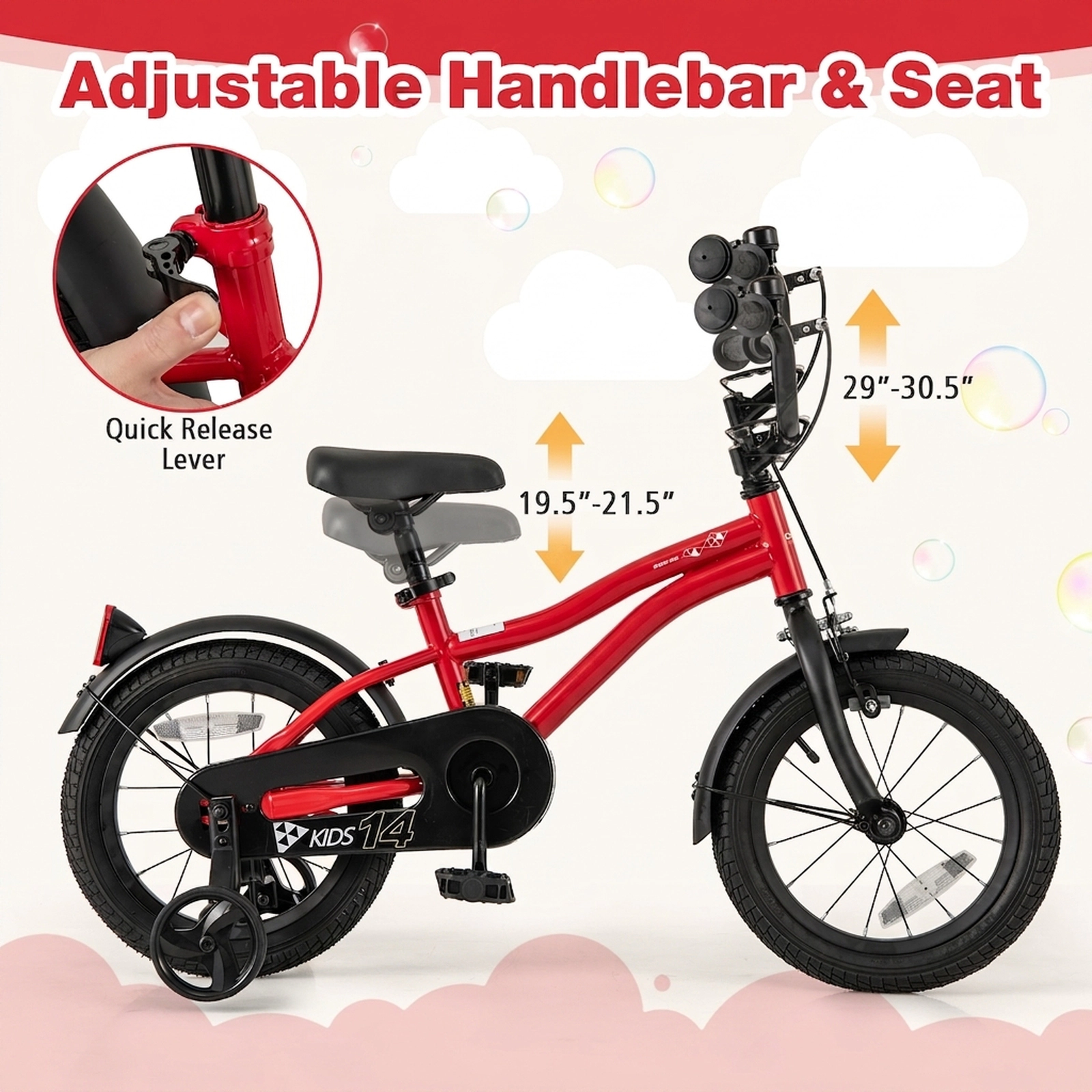 SUGIFT Adjustable Handlebar Kids Bicycle with Dual Brakes 110-lb Seat Capacity Ages 3-5 Red