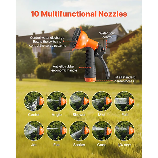 HONGGE 50 ft Stainless Steel Garden Hose, Rust-Proof Lightweight Metal Hose with 10-Function Spray Nozzle