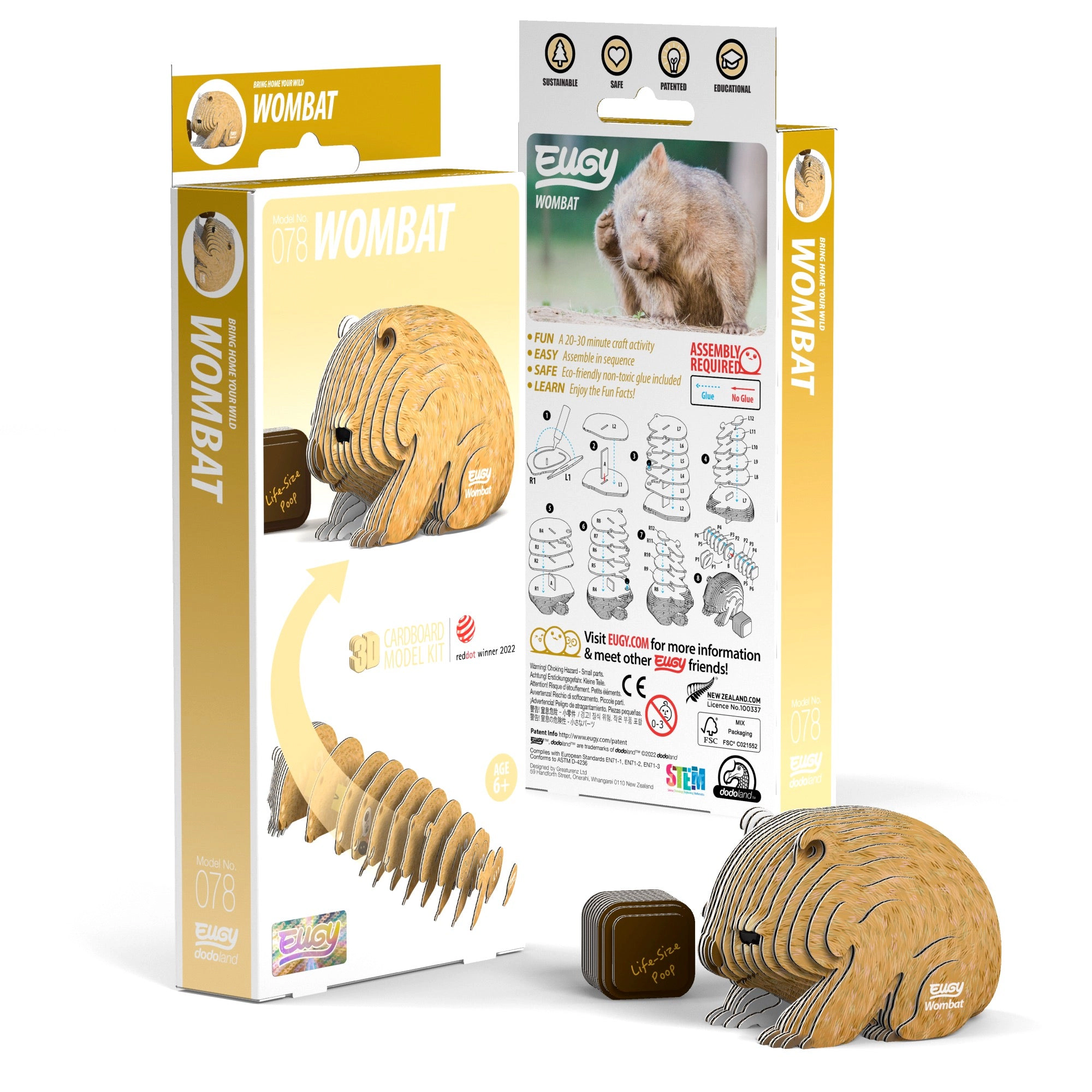 EUGY Wombat 3D Puzzle - contains 36 puzzle pieces