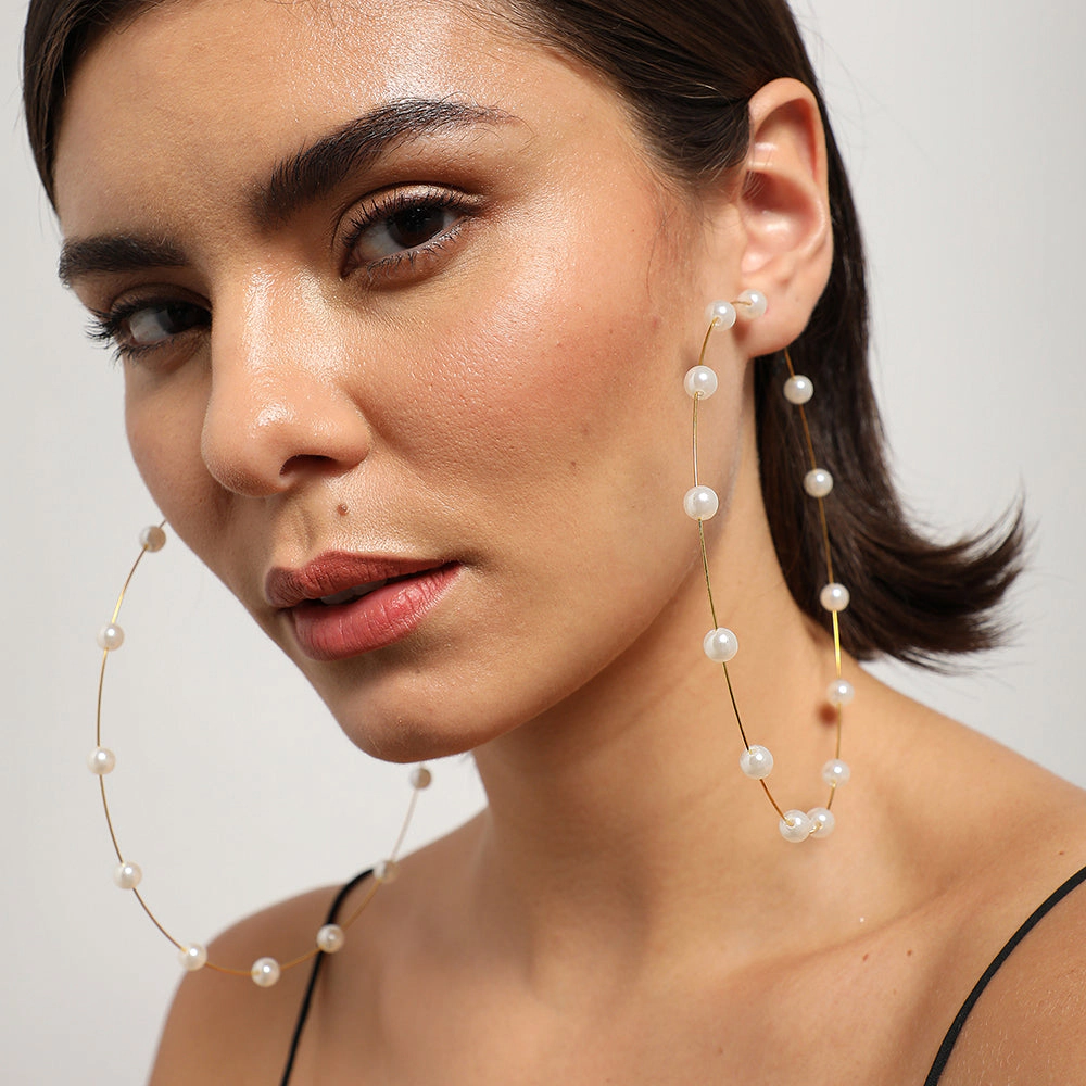 SOHI Women's Gold Plated Pearls Hoop Earring