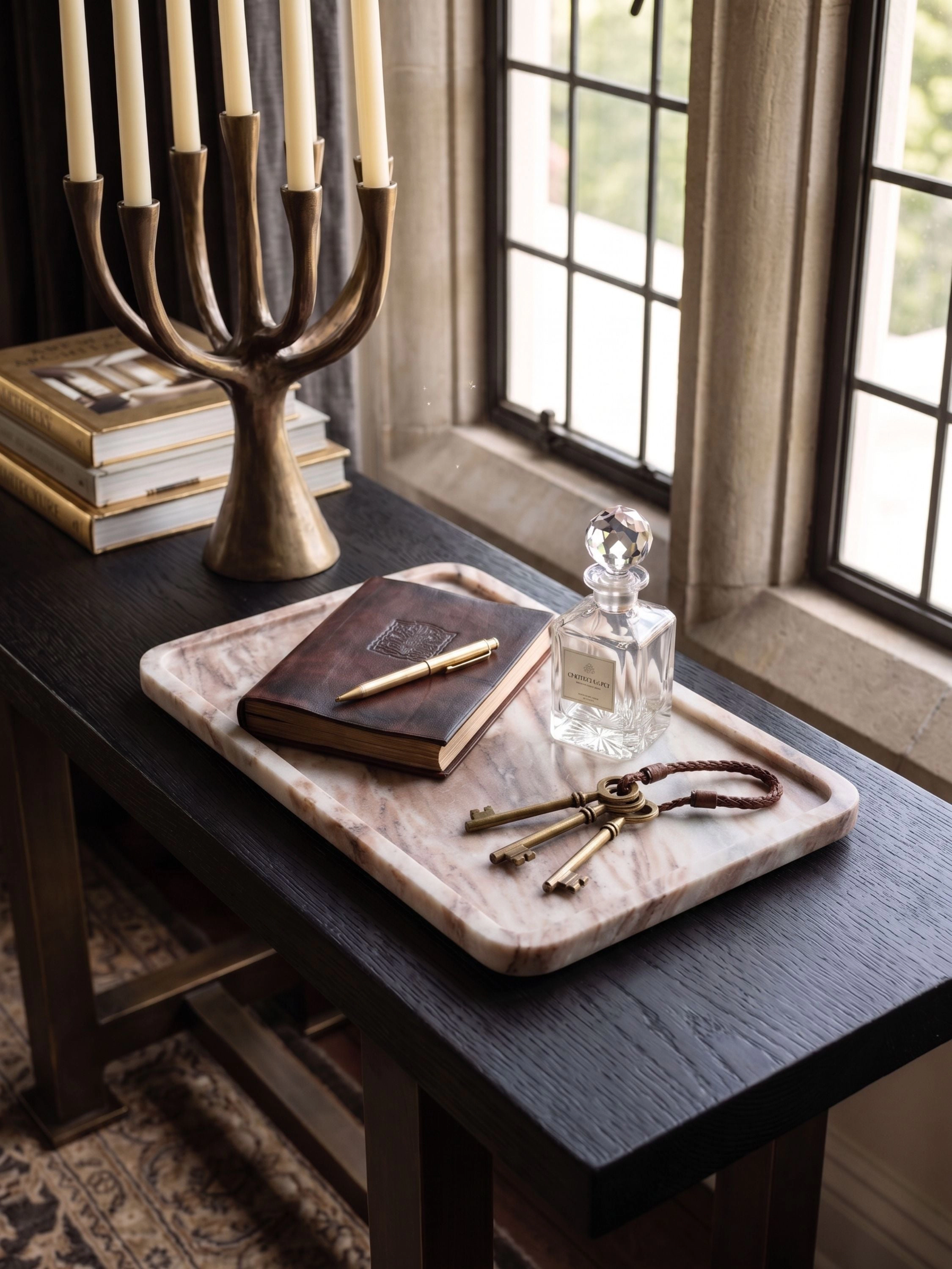 GAURI KOHLI Clover Beige Marble Tray
