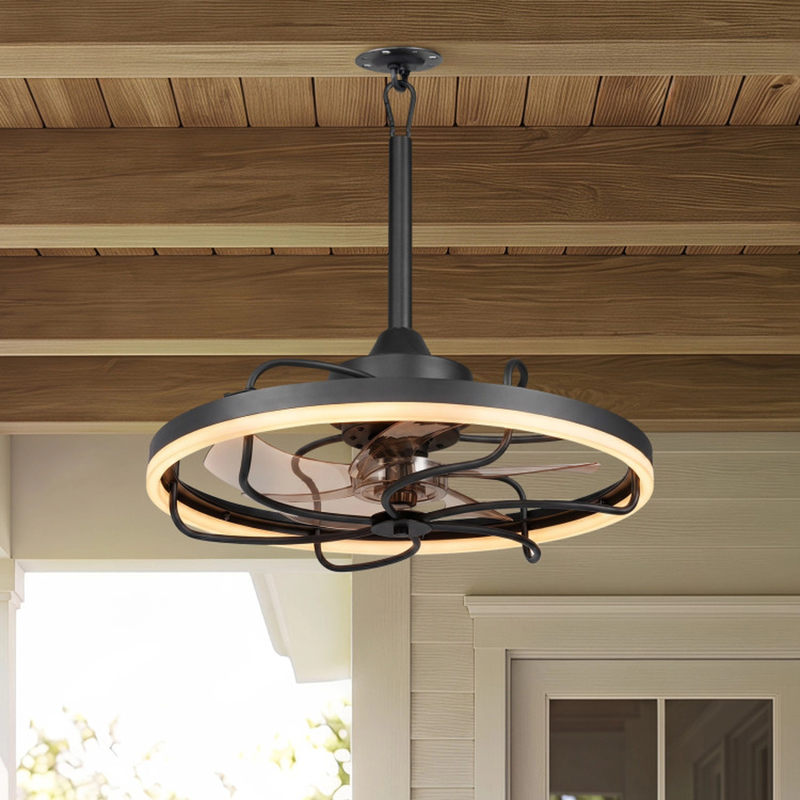 SUGIFT 20-Inch Black Ceiling Fan, 6 Speeds, Dimmable LED, Reversible Blades, Remote and Timer