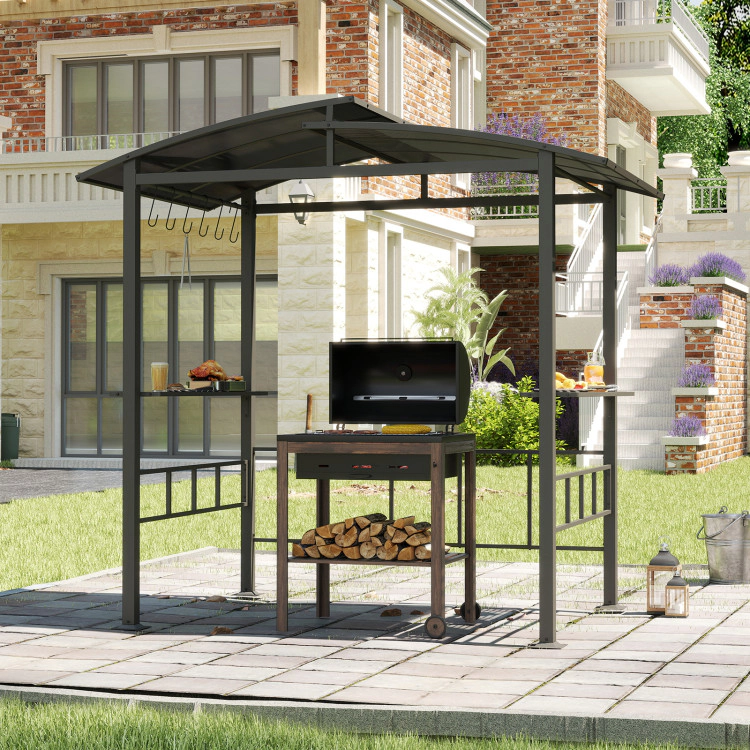 Hivvago Hardtop Grill Gazebo with Vented Polycarbonate Roof Side Shelves