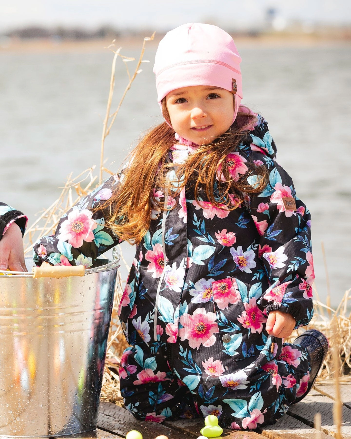Deux par Deux Girls Mid-Season One-Piece Outerwear with Hat Printed Flowers