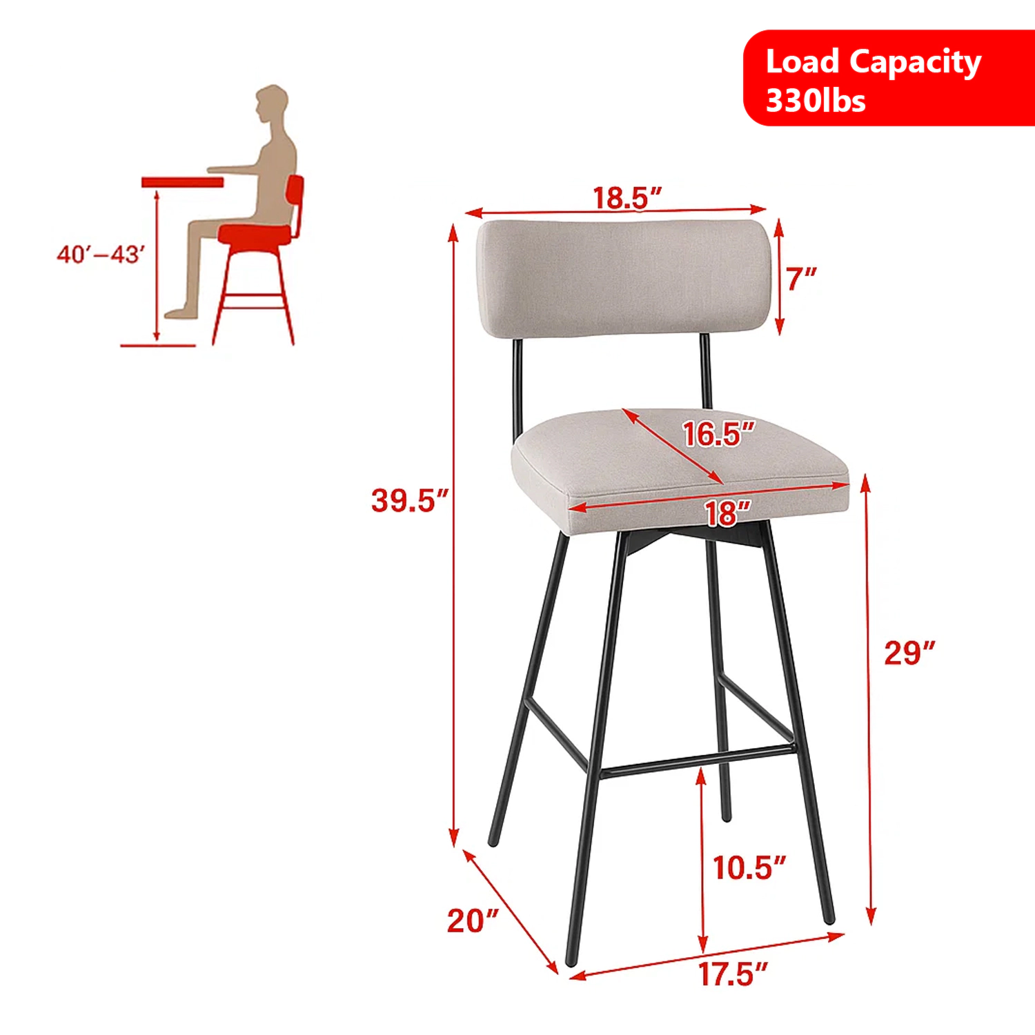 Hivvago Set of 2 Swivel Bar Stools 29" Counter Height with Upholstered Seating