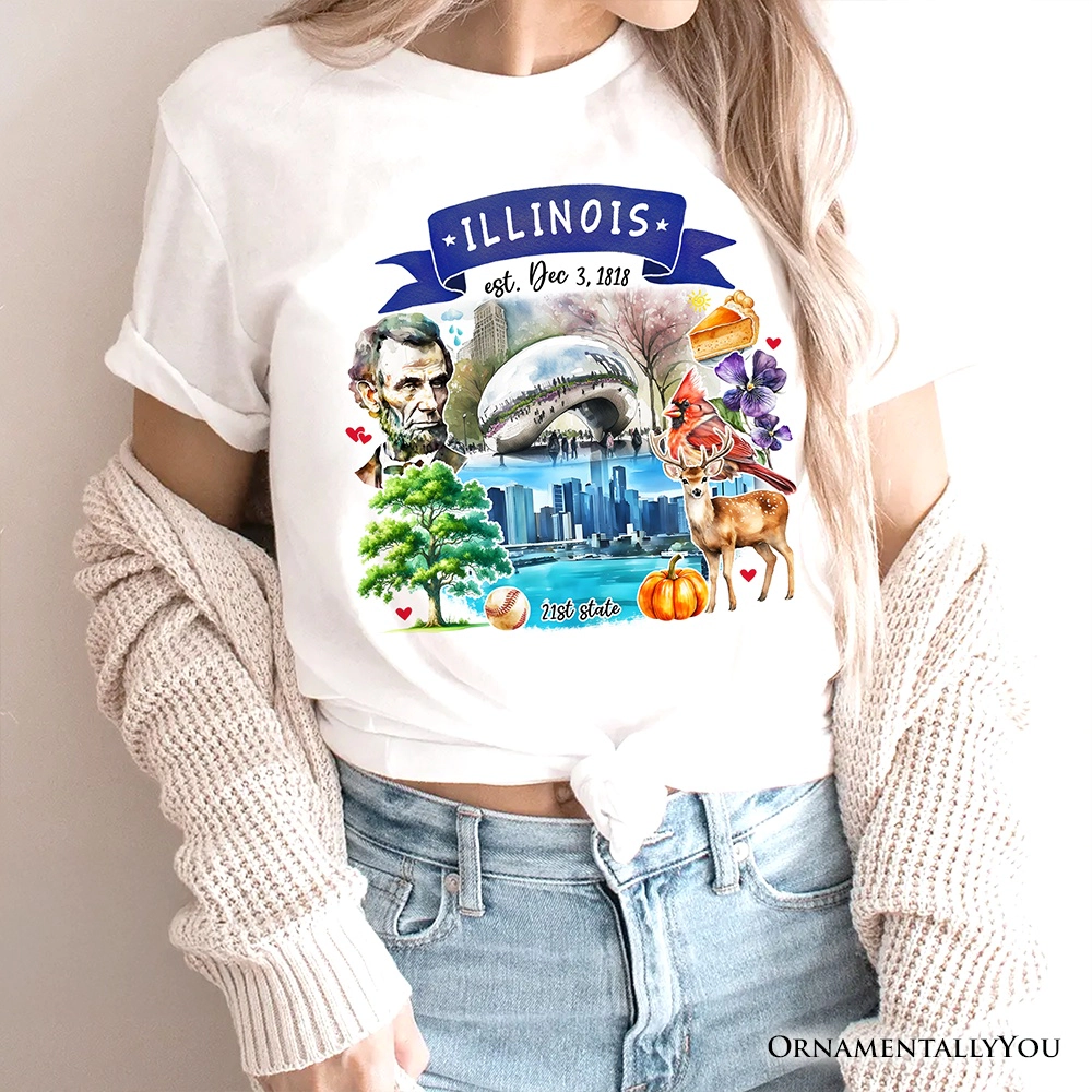 OrnamentallyYou Unisex Artistic Illinois State Themes And Landmarks T-Shirt