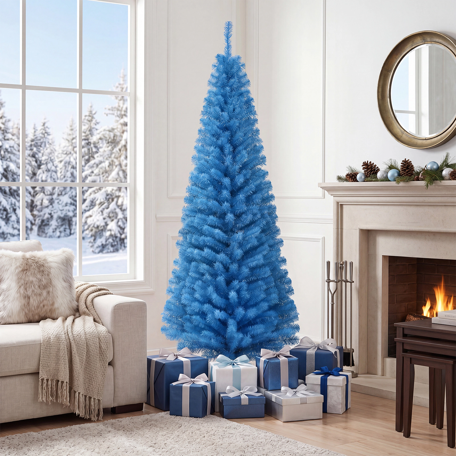 Costway 6 FT Artificial Christmas Tree Unlit Xmas Pencil Tree with 520 Branch Tips