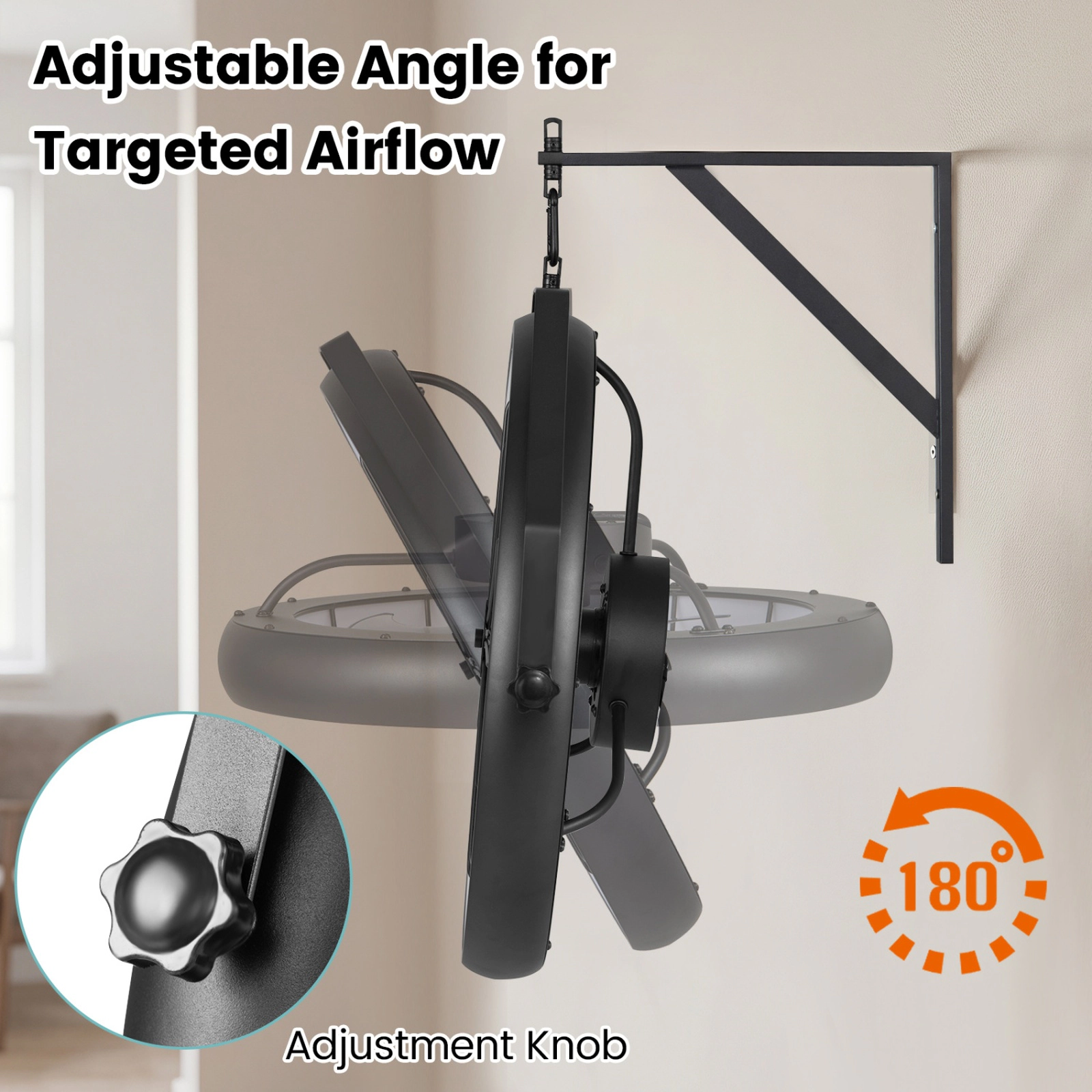 SUGIFT 20-in Black Wall Mounted Fan with Dimmable LED Light Adjustable Tilt and 6 Wind Speeds 269-Sq-Ft Coverage