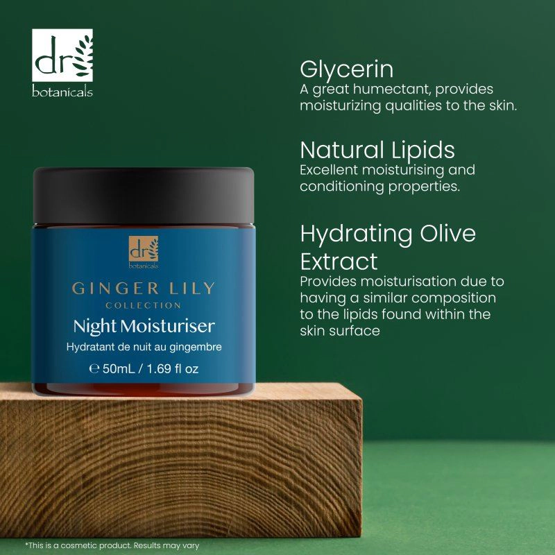 Dr Botanicals Gingerlily Night Moisturiser 50ml - Intense Overnight Hydration, Brightening