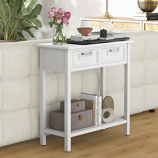 SlickBlue Narrow Console Table with Drawers and Storage Shelf