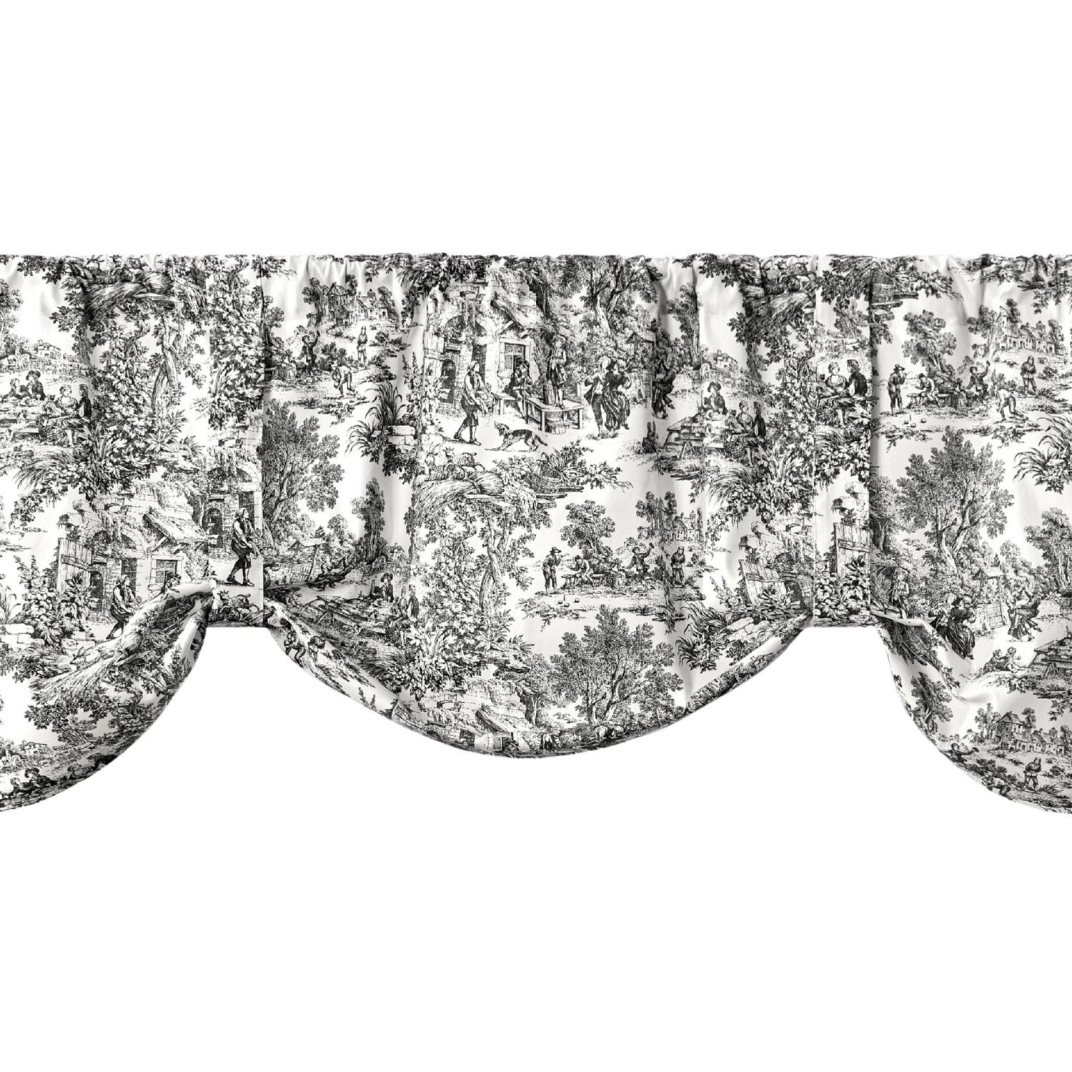 Ellis Curtain 100% Cotton Victoria Park Toile Tie Up Window Valance Includes 2 Looped Ties 60" x 24
