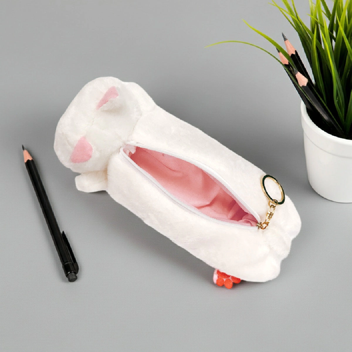 Wrapables Plush Cat Pencil Pouch, White