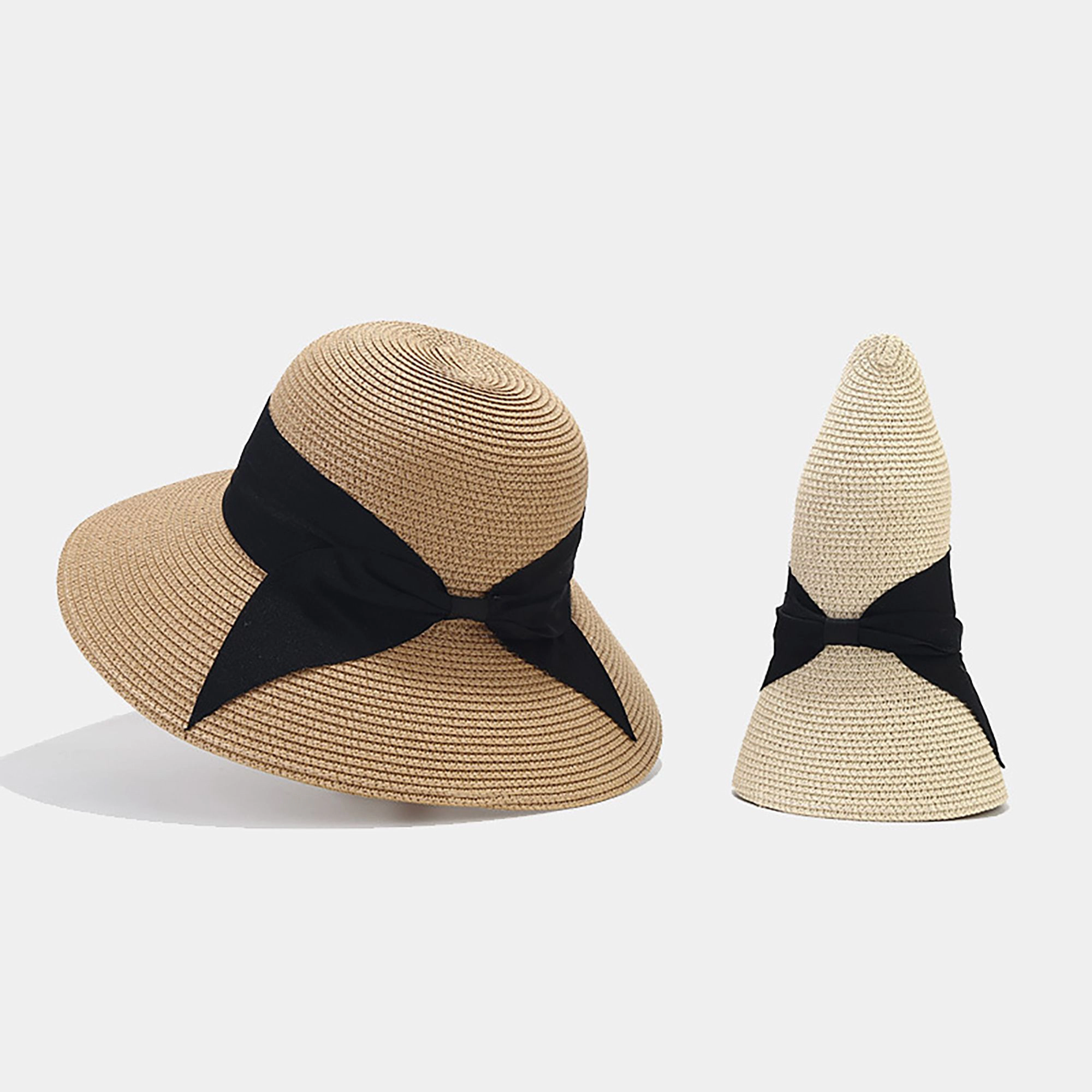 Anna-Kaci Womens Wide Brim Straw Sun Hat with Ribbon Bow Lightweight Packable Design