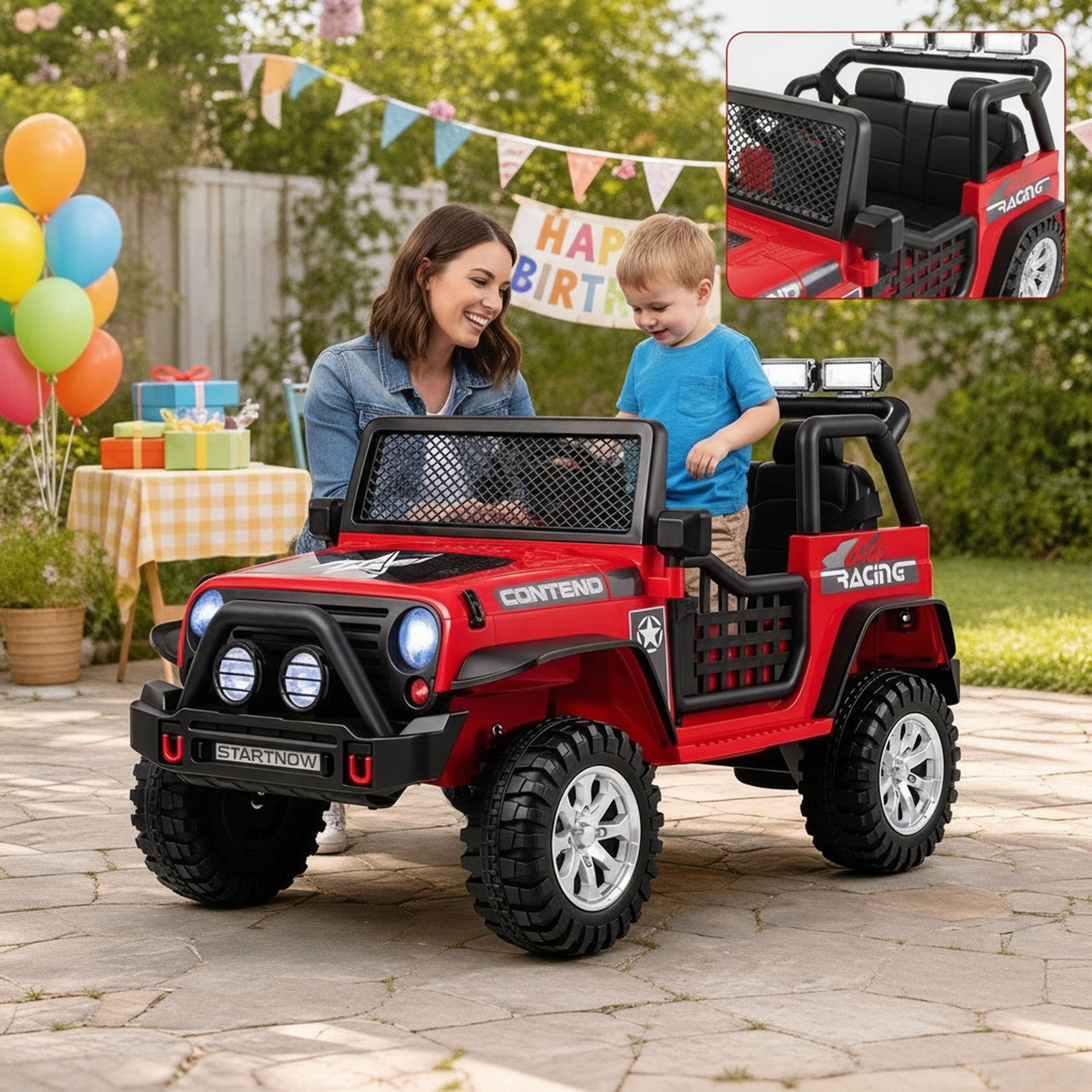 12V 2-Seater Kids Ride On Car with Parent Remote Lockable Doors 4-Wheel Spring Suspension and LED Lights Ages 3+ Red