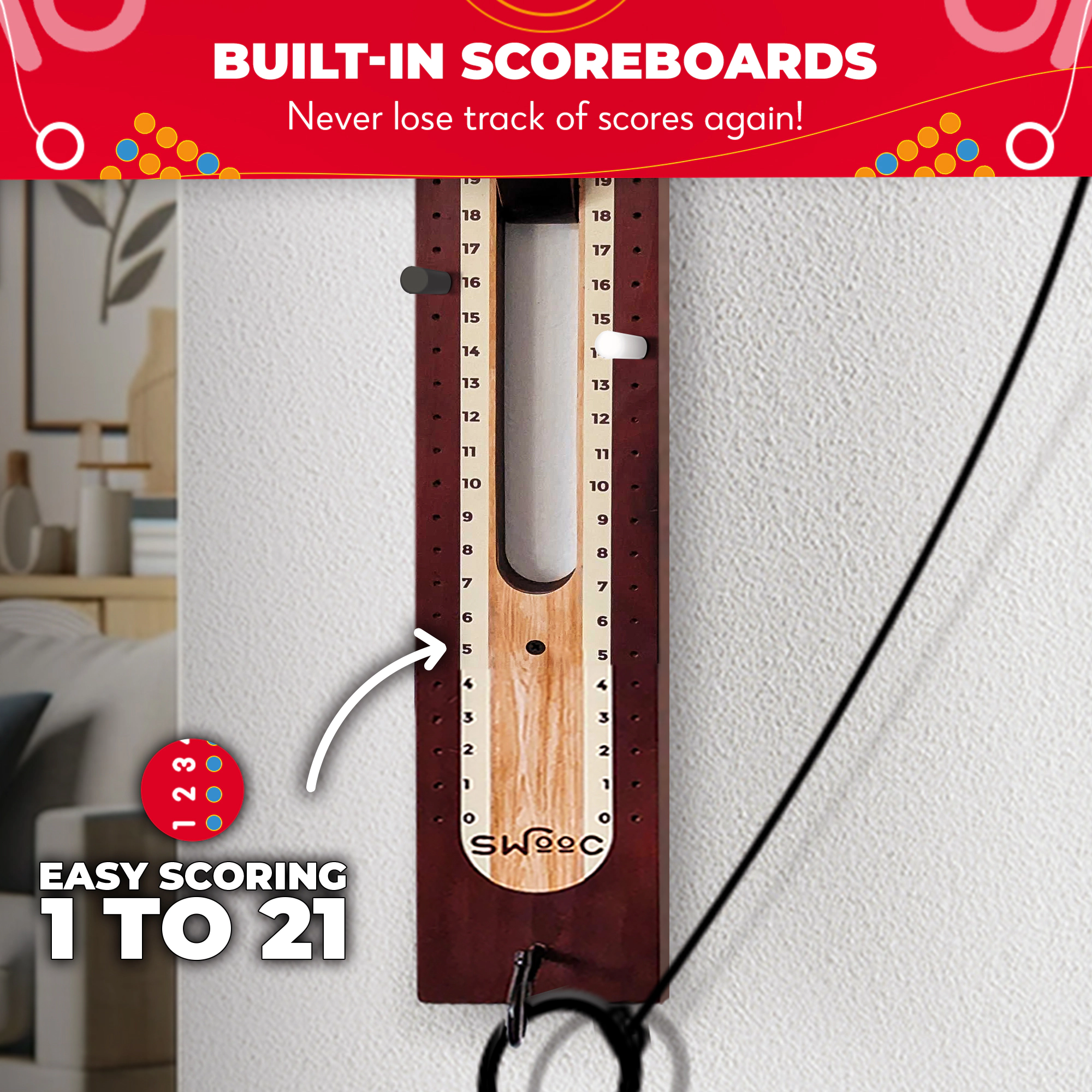 Swooc Games | Hook And Ring Game | Wall Mounted Modern Design
