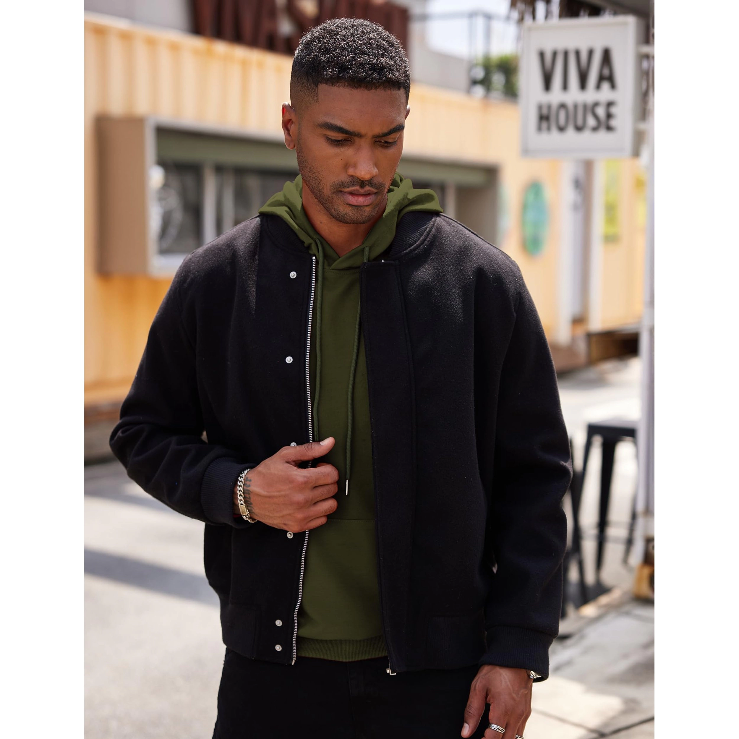 COOFANDY Men's Regular Fit Ribbed Sleeve Pullover Hoodie