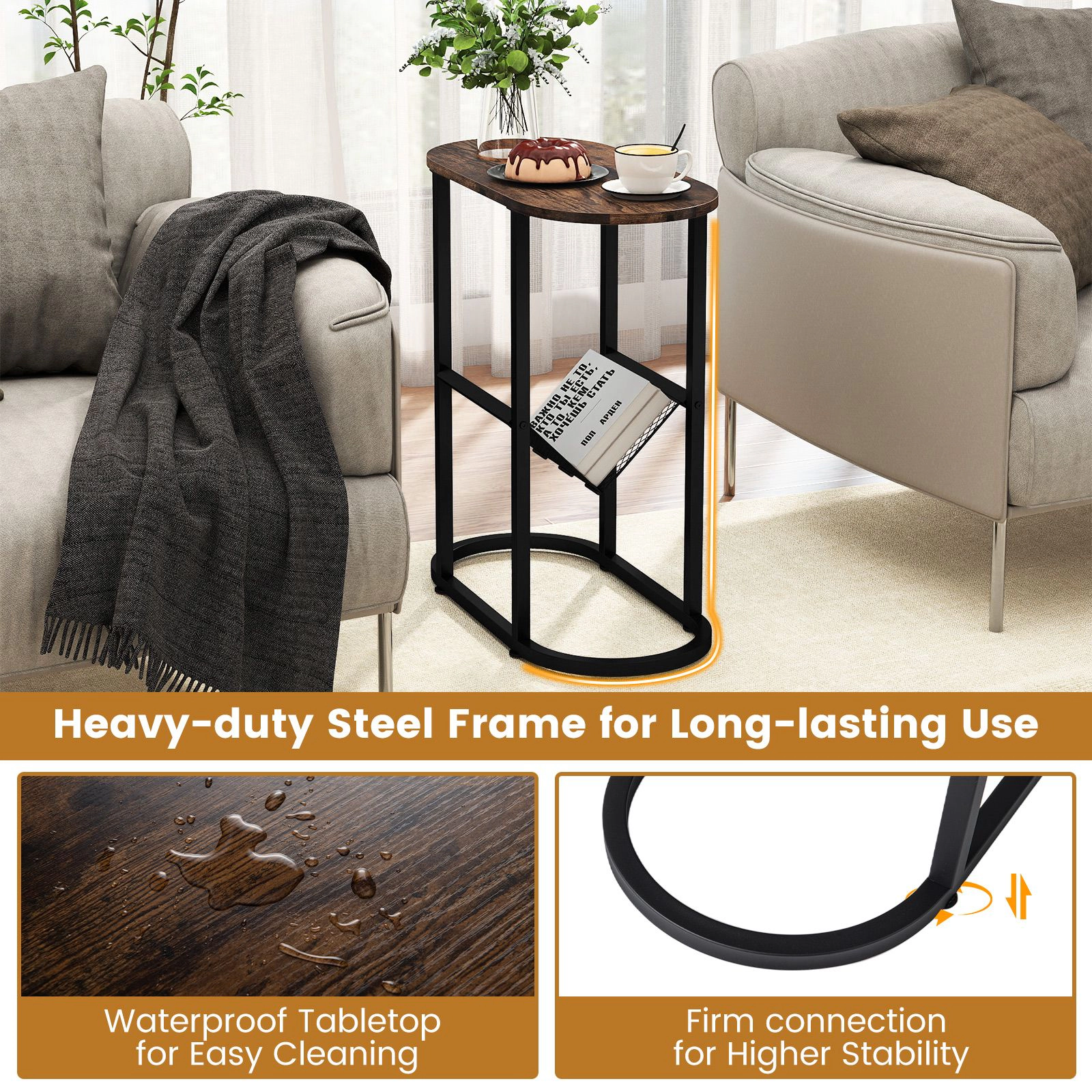 SlickBlue 2-Tier Narrow Side Table with Mesh Storage Shelf