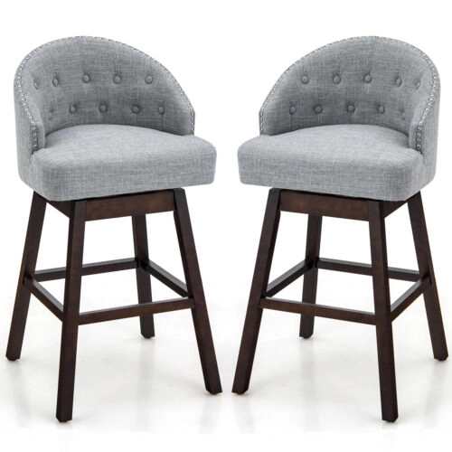 Glintex 2-Piece 31-Inch Swivel Bar Stool Set with Tufted Linen Back, Gray & Walnut