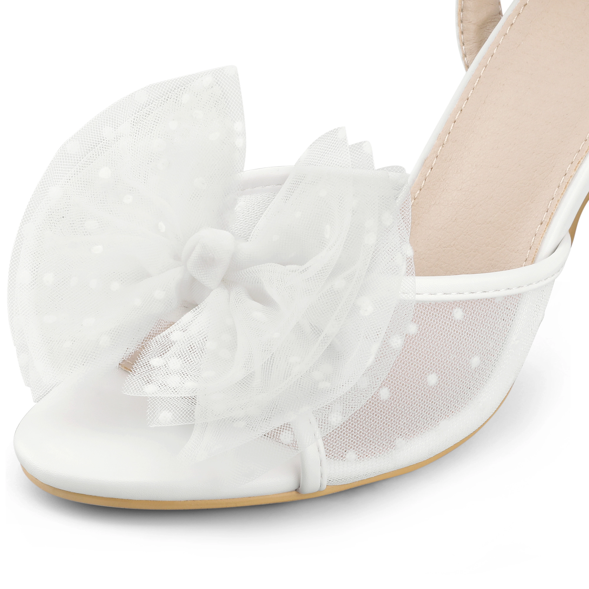 BLISSFUL STEP Women's Wedding Bow Open Toe Slingback Stiletto Heel Sandals