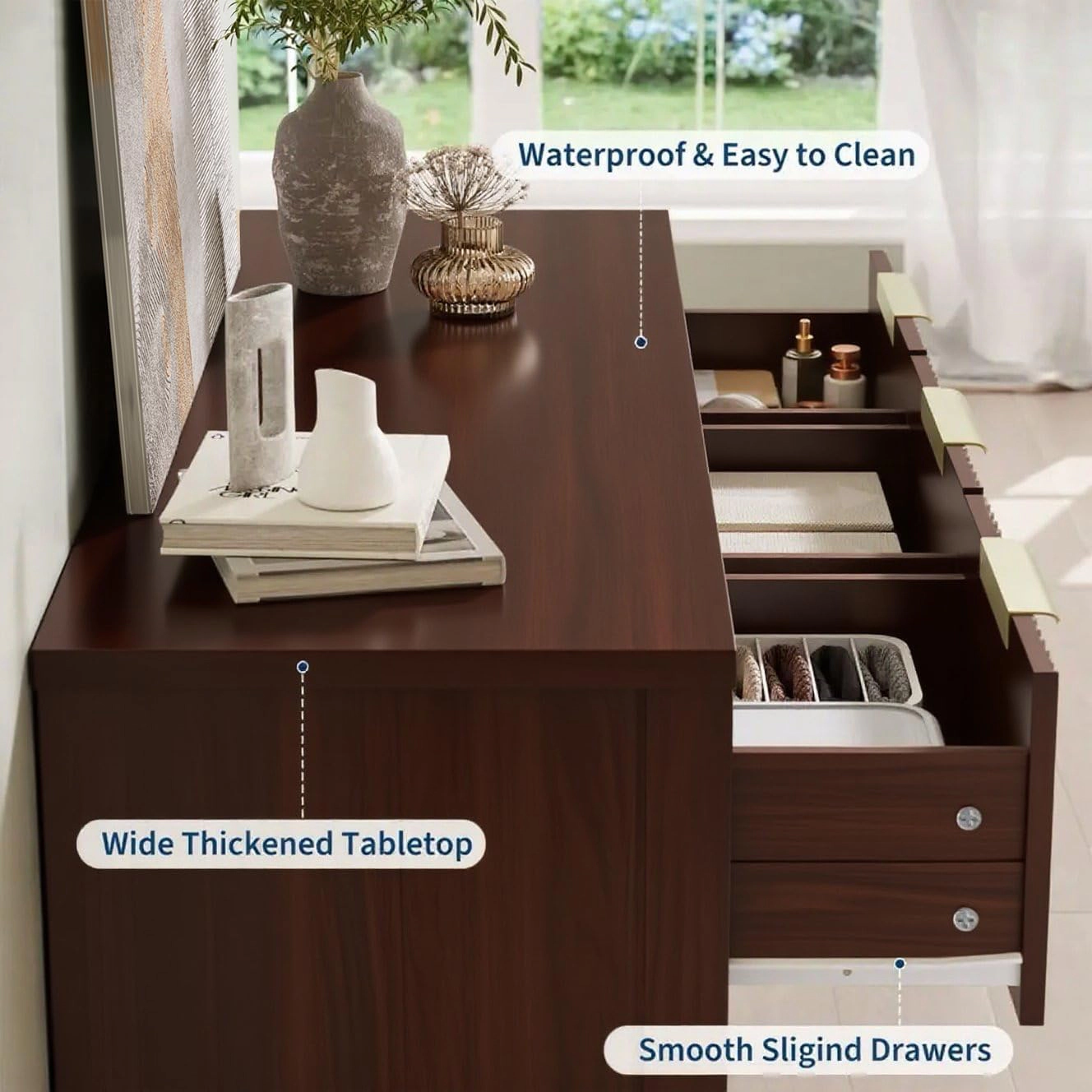 Fluted Dresser for Bedroom, 47.24" Wide Modern 7-Drawer Chest with Metal Handles, TV Stand