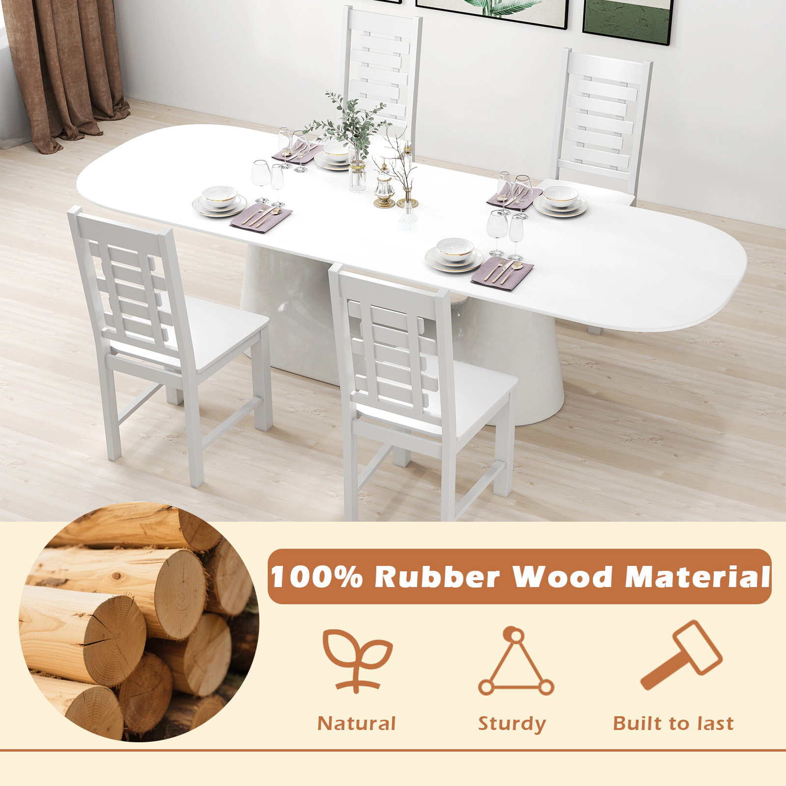 SUGIFT Solid Rubber Wood Dining Chair Set of 2 with 400-Lb Capacity 39.5-in High Back 18 x 16.5-in Seat White
