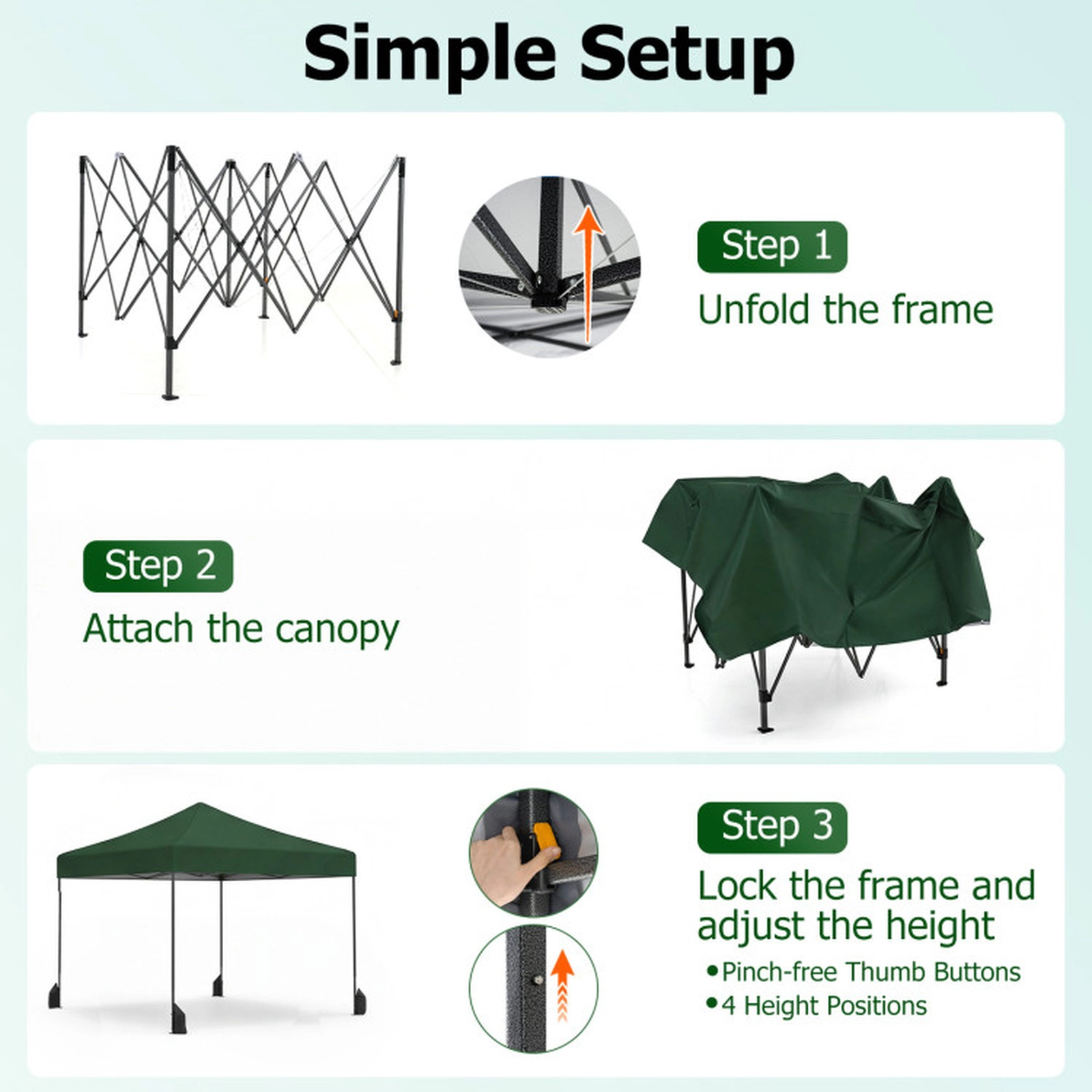 SUGIFT Pop Up Canopy Tent with Adjustable Heights Green