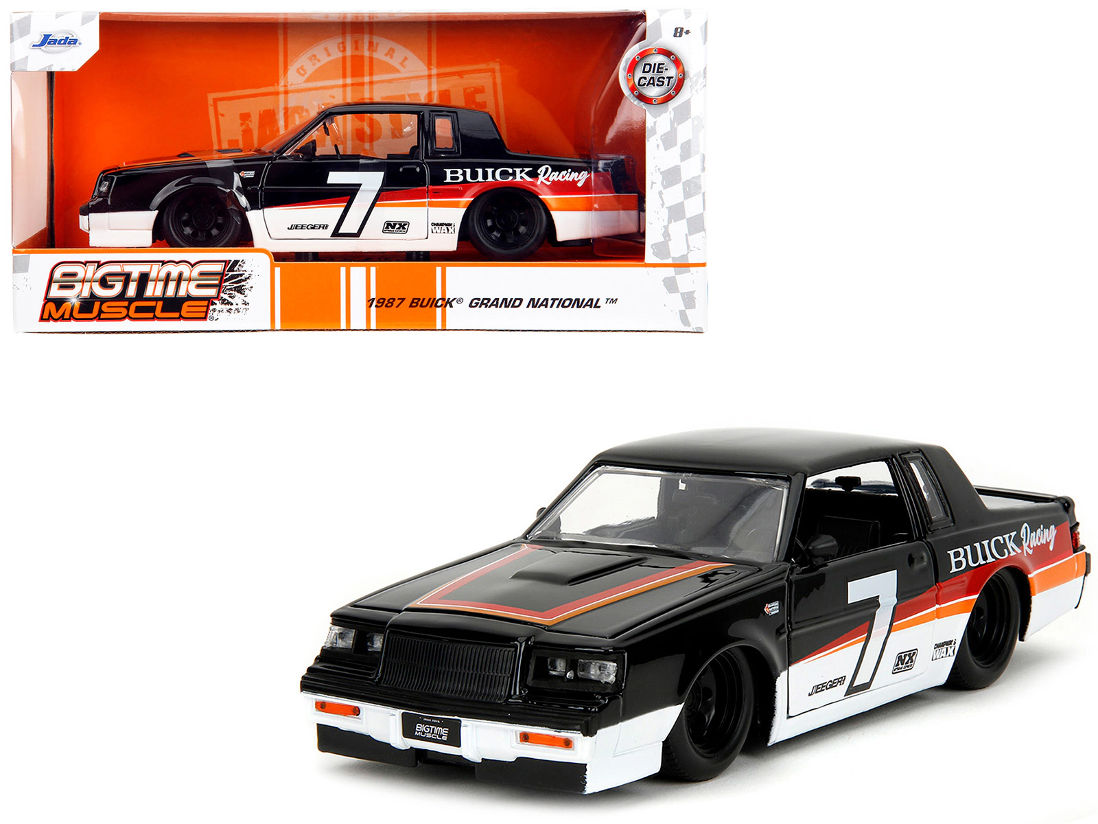 Jada 1987 Buick Grand National #7 "Buick Racing" Black and White with Stripes "Bigtime Muscle" Series 1/24