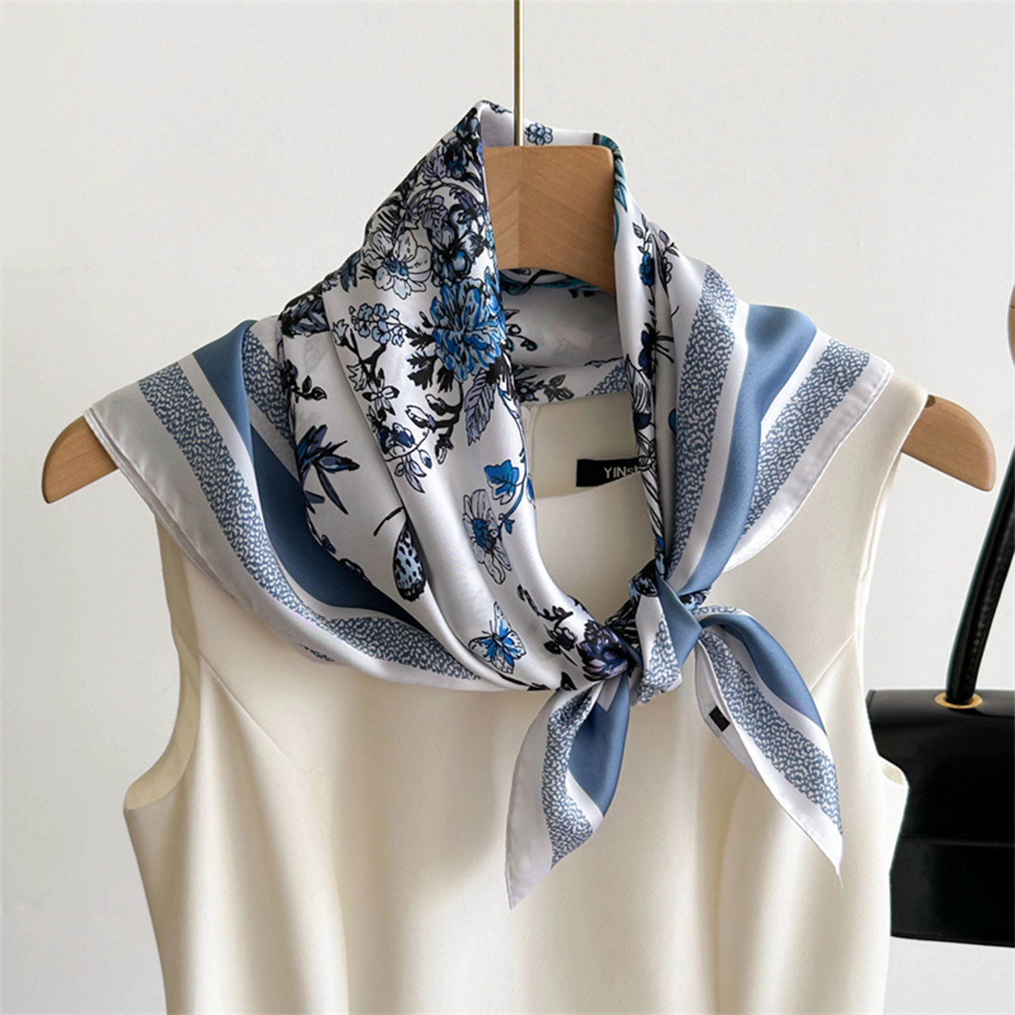 Anna-Kaci Womens Satin Floral Butterfly Print Square Scarf Elegant Fashion Neck Wrap 27.5×27.5Inches