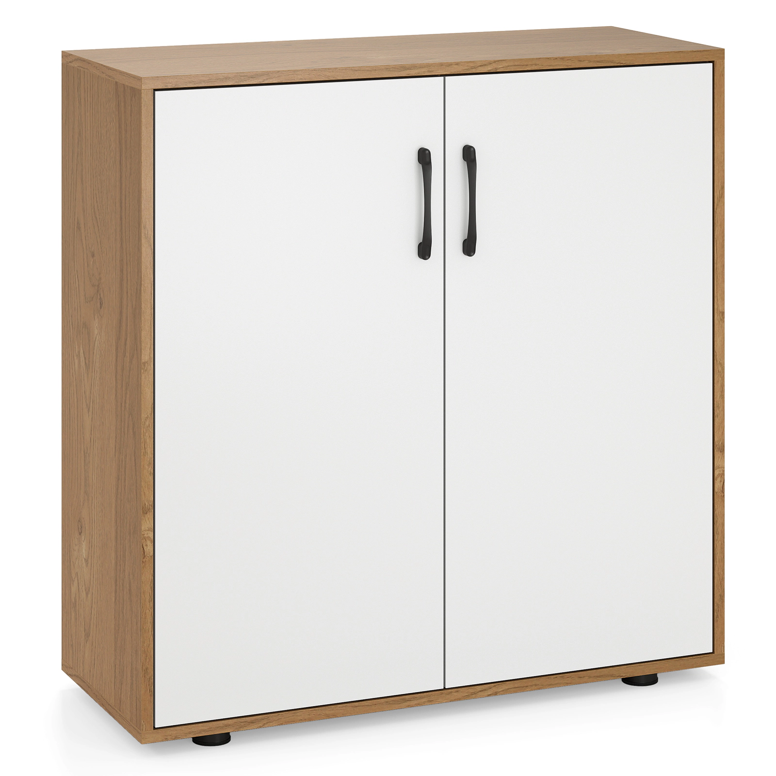 Glintex 32.5-Inch Coffee Bar Cabinet with 5-Level Shelf and Soft-Close Doors, White & Natural