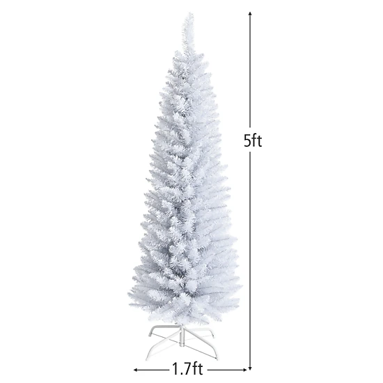 Costway 5/6/7 ft Unlit Artificial Slim Pencil Christmas Tree with Metal Stand White