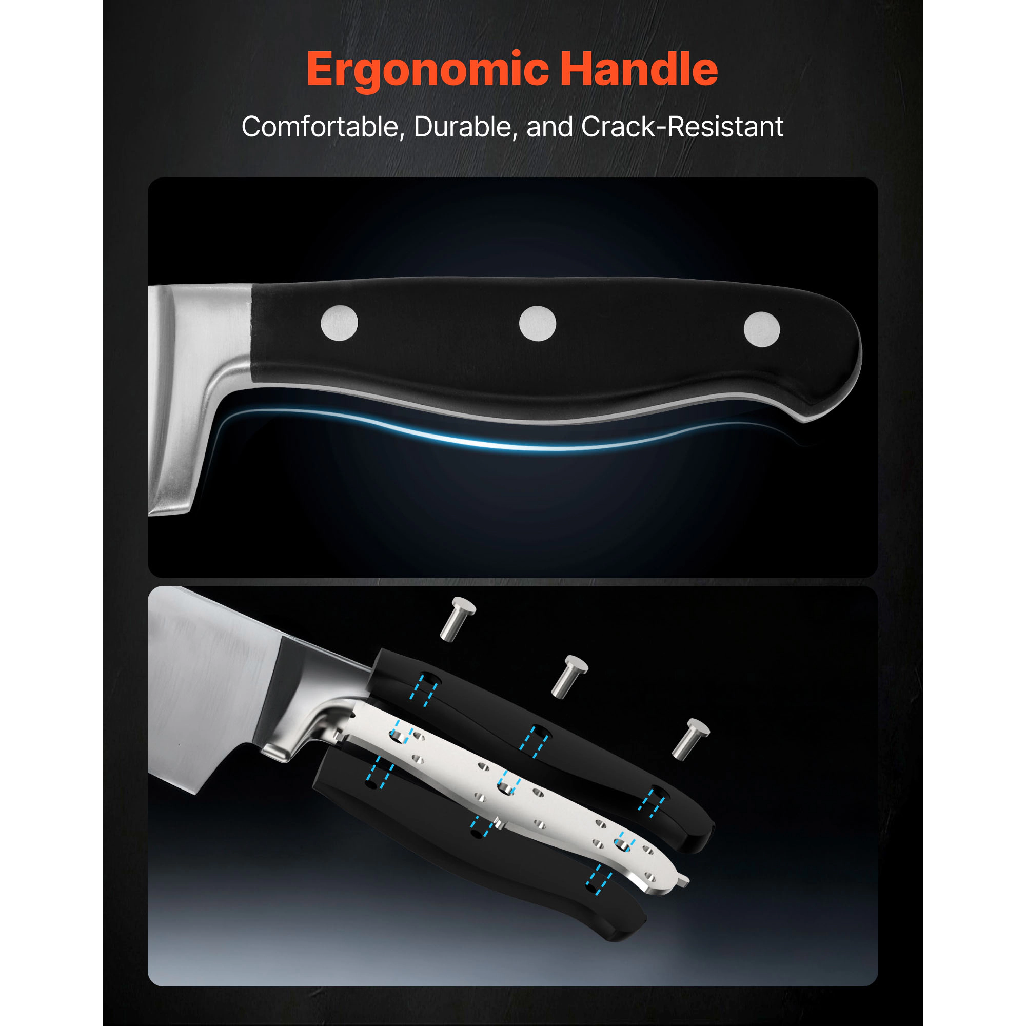 HONGGE Kitchen Knife Set with and Carbon Stainless Steel Cutlery Handle