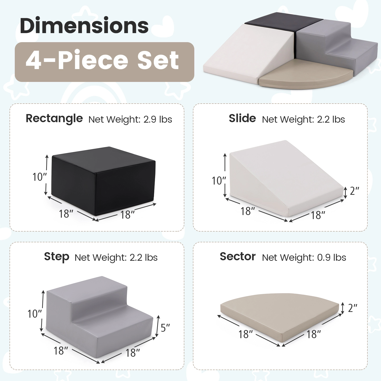 SUGIFT Black for Infants and Toddlers 4-Piece Climb and Crawl Foam Block Play Set