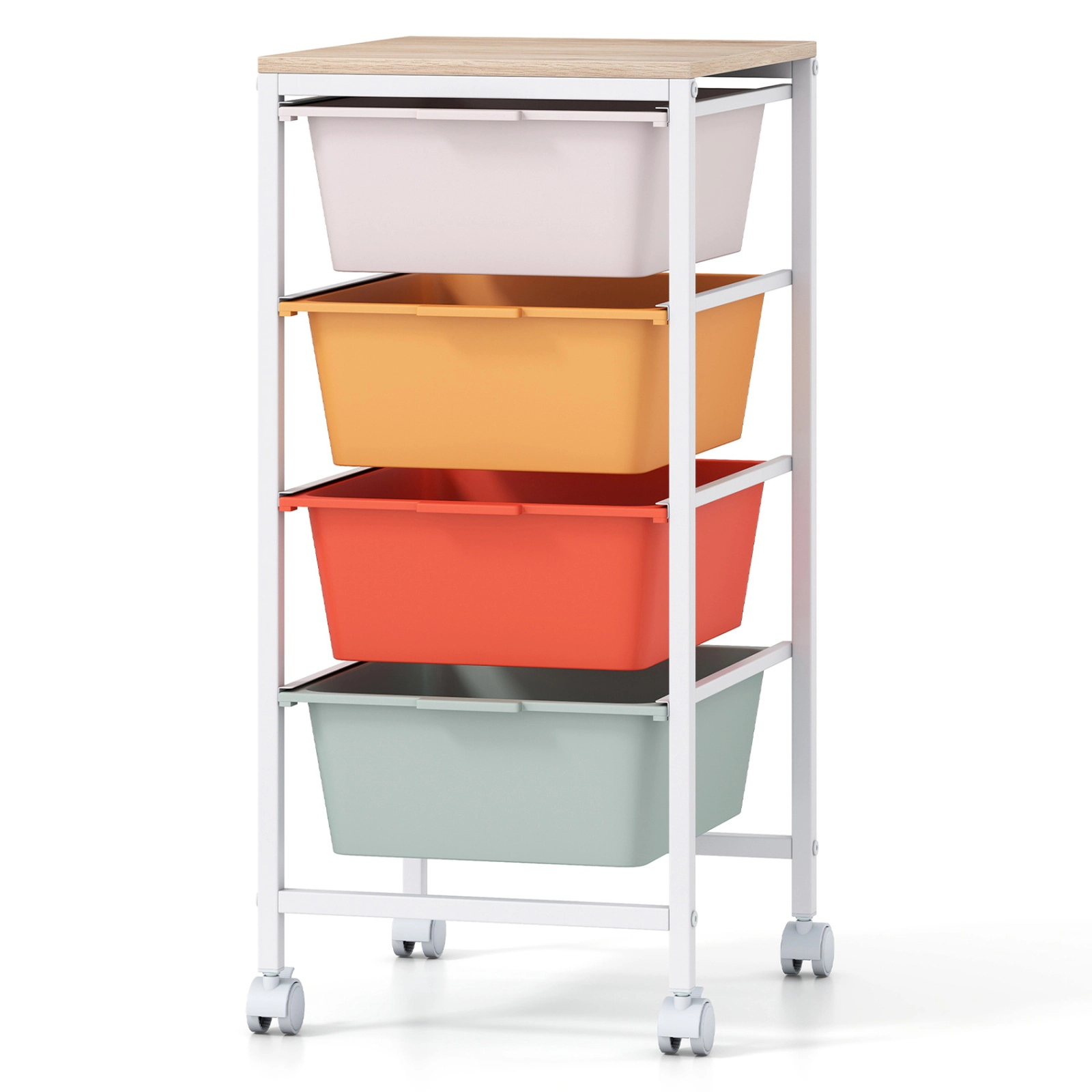 SUGIFT 28-in 4-Drawer Rolling Cart with Wood Top Nightstand and Coffee Station Organizer on Quiet Casters