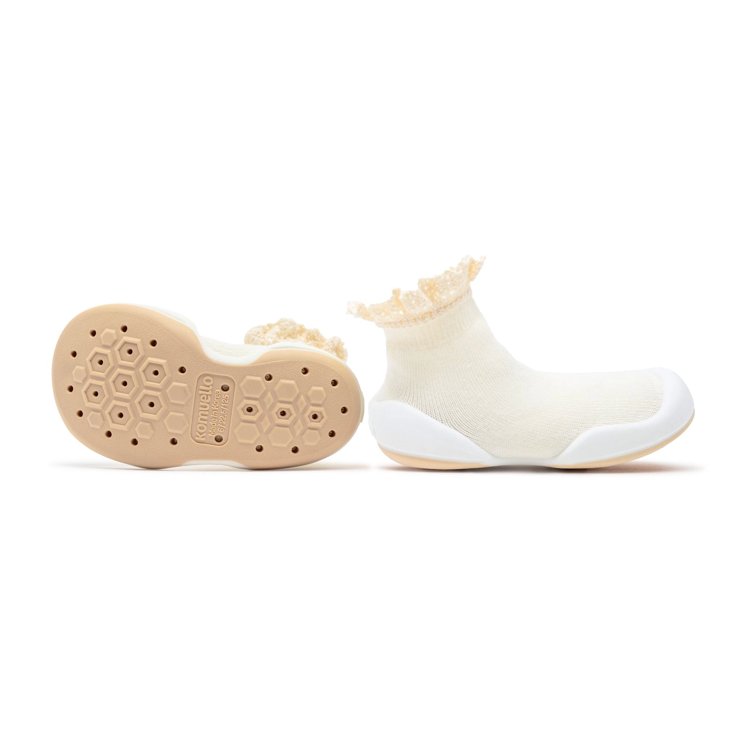Komuello Toddler Girl First Walk Sock Shoes Lace Trim